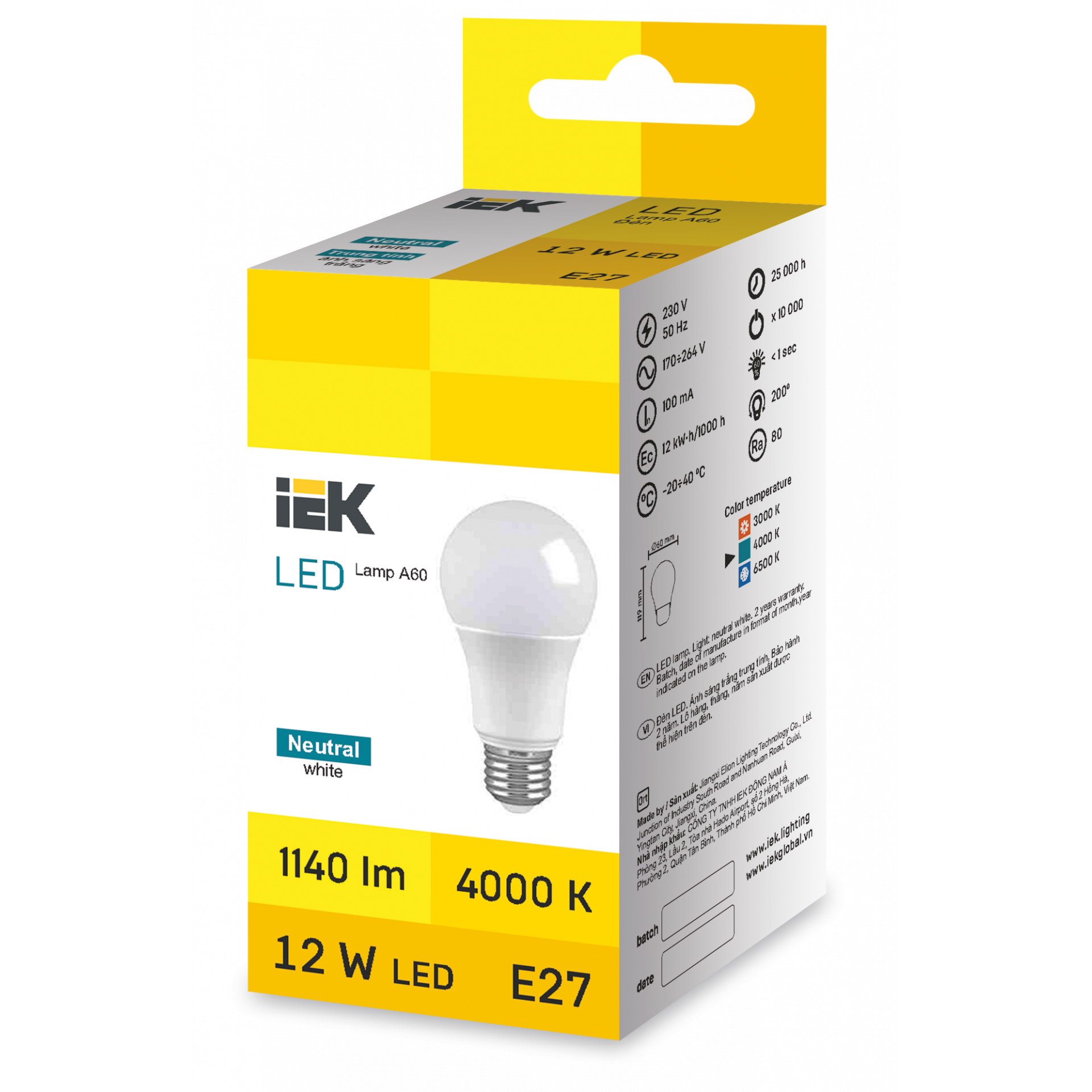 LED Bulb A60 12W 4000K E27 IEK