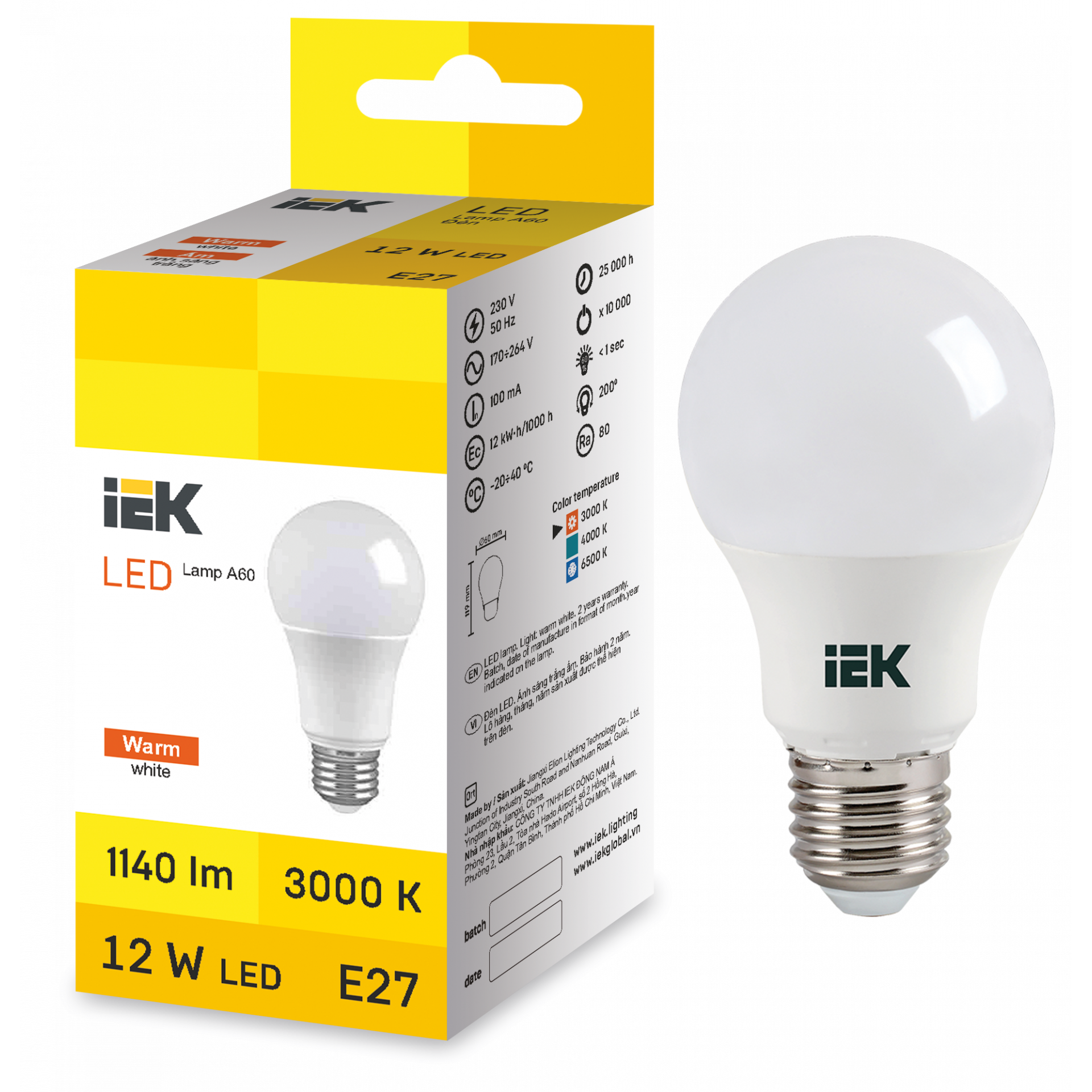 LED Bulb A60 12W 4000K E27 IEK