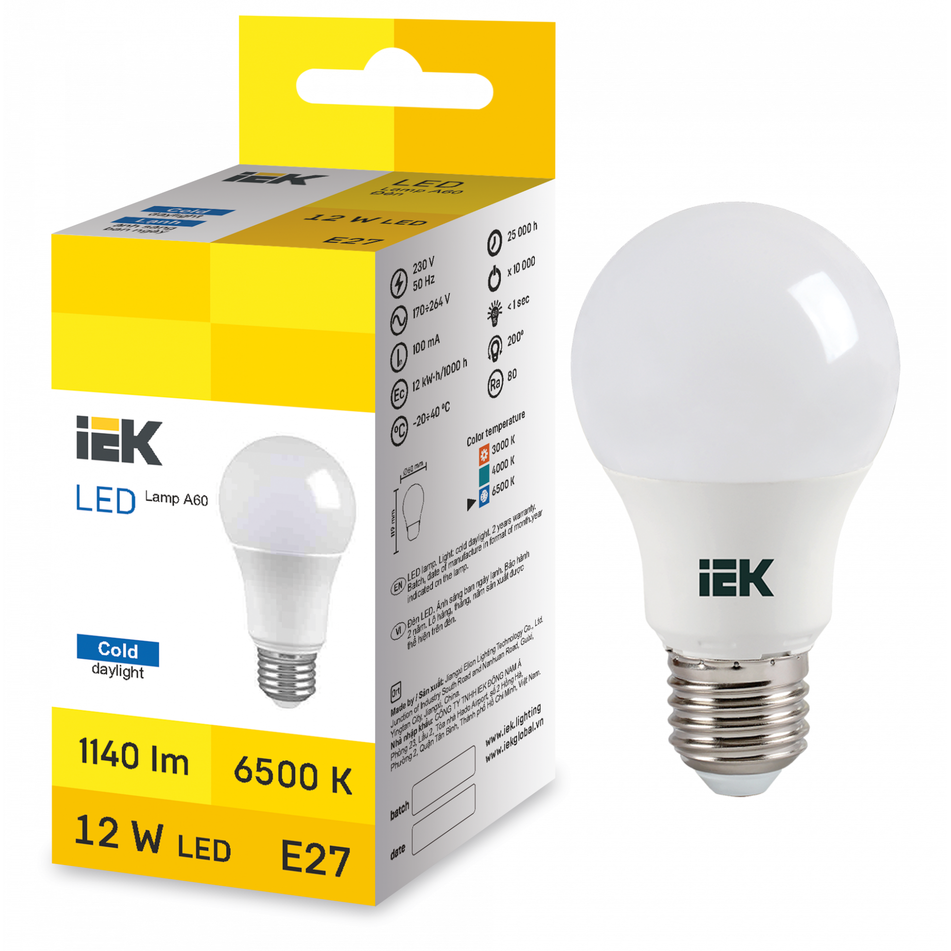 LED Bulb A60 12W 6500K E27 IEK