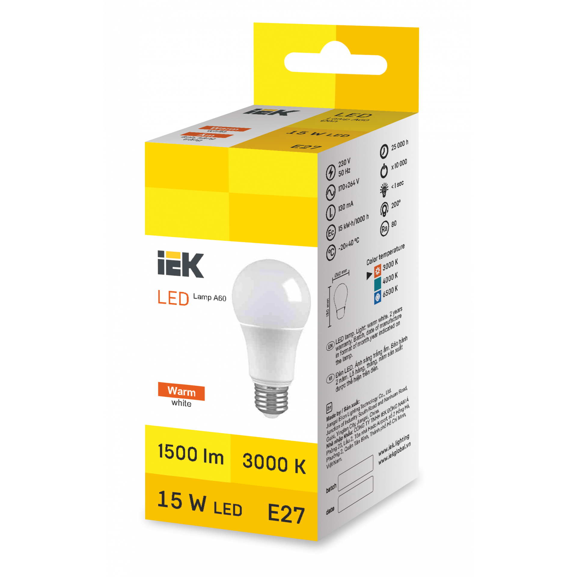 LED Bulb A60 15W 3000K E27 IEK