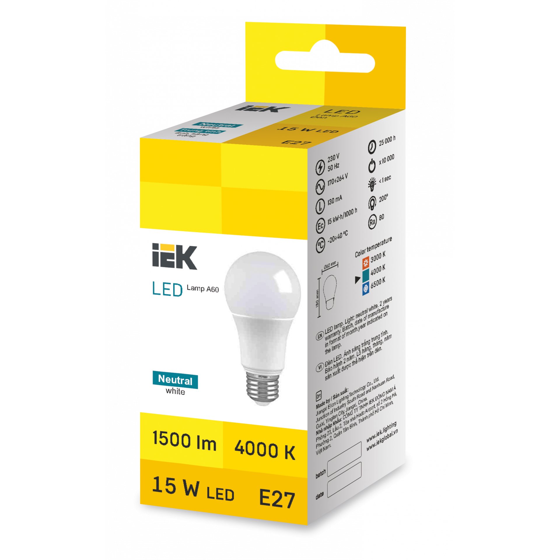 LED Bulb A60 15W 4000K E27 IEK