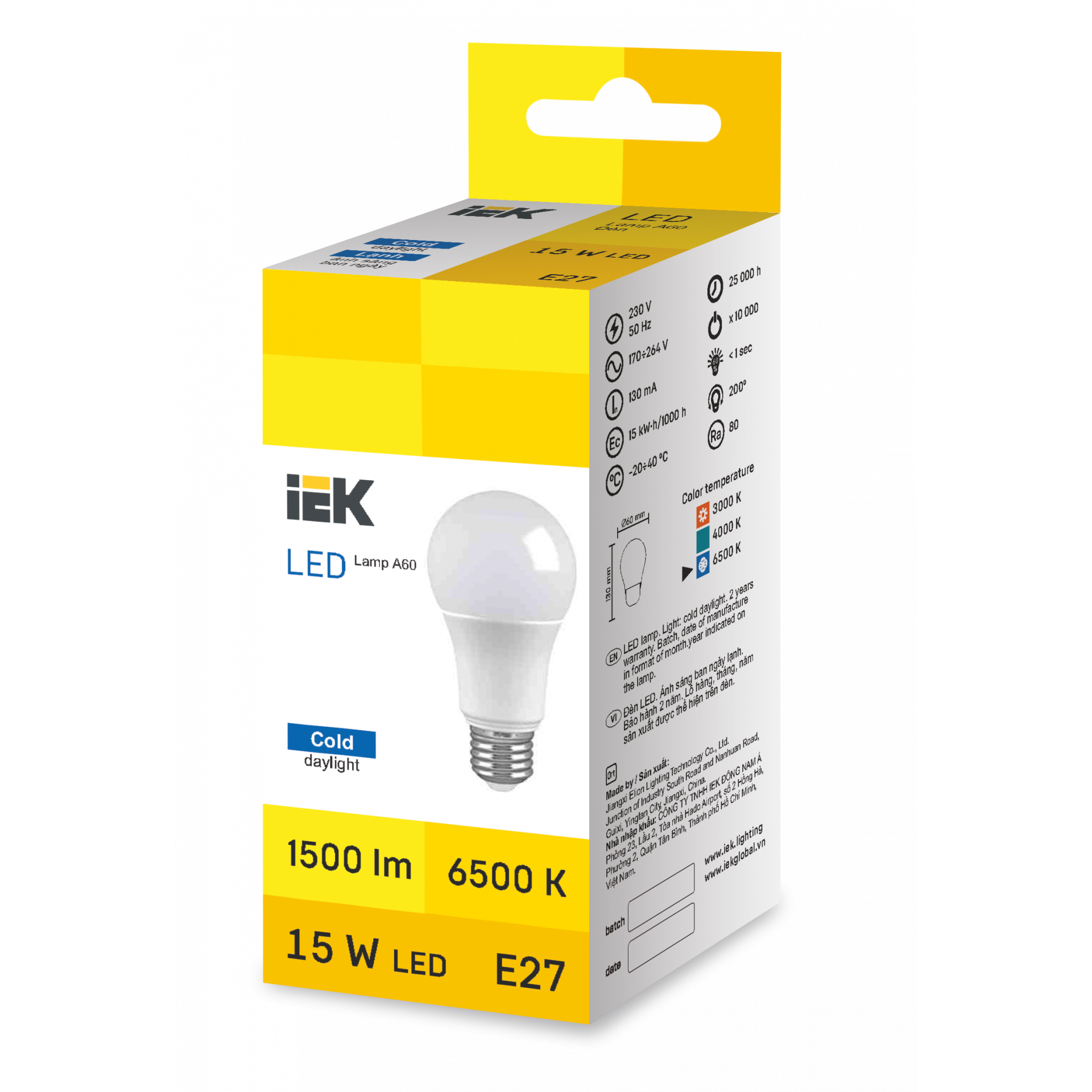 LED Bulb A60 15W 6500K E27 IEK