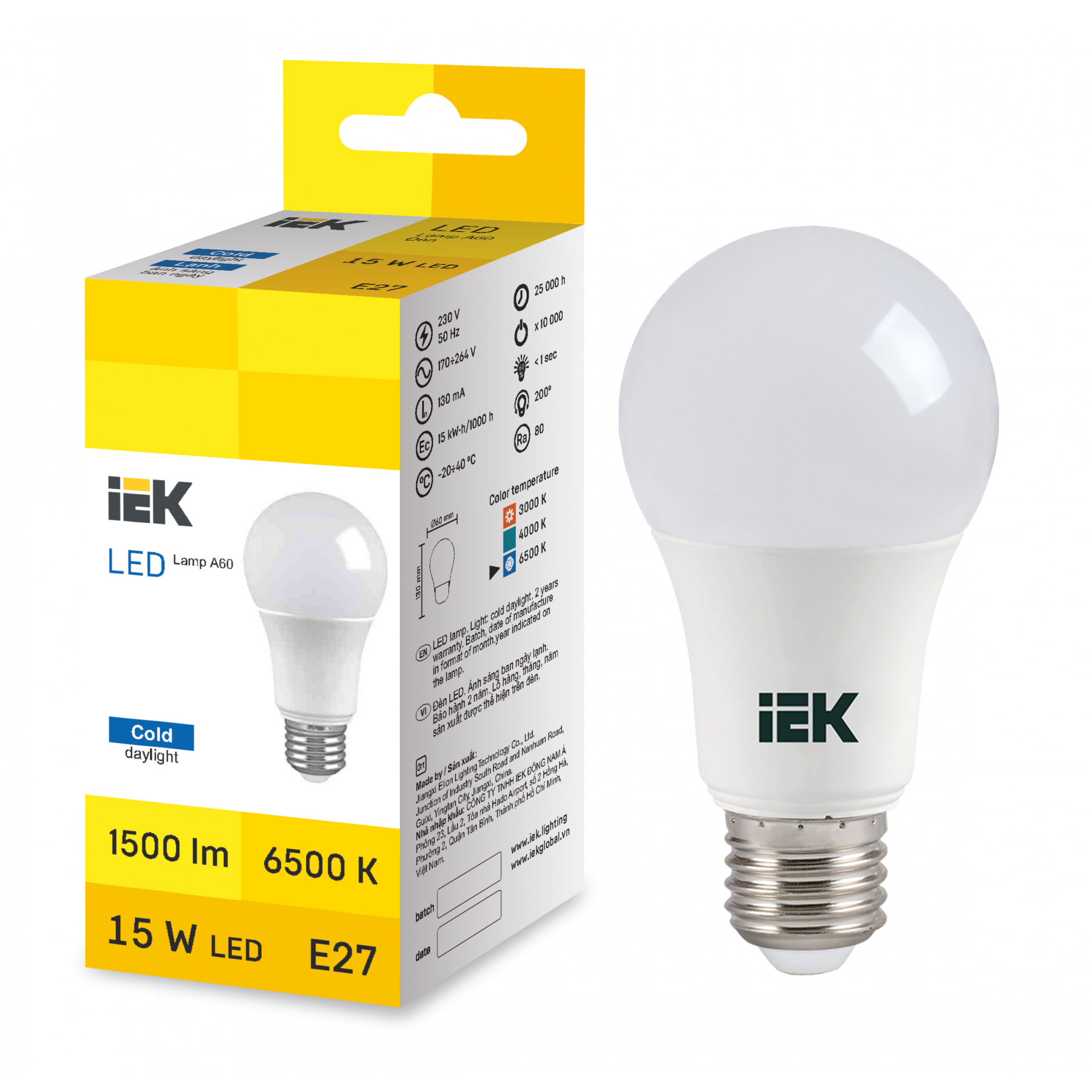 LED Bulb A60 15W 6500K E27 IEK
