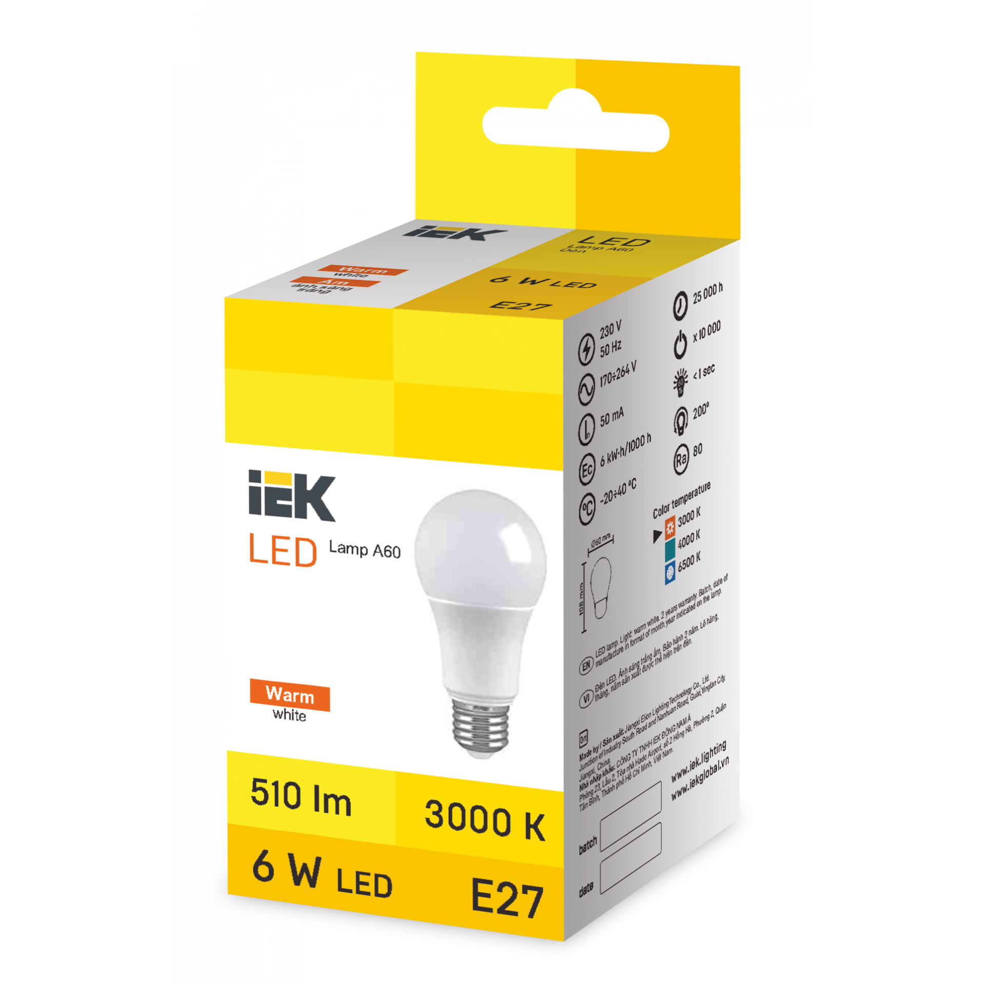LED Bulb A60 6W 3000K E27 IEK