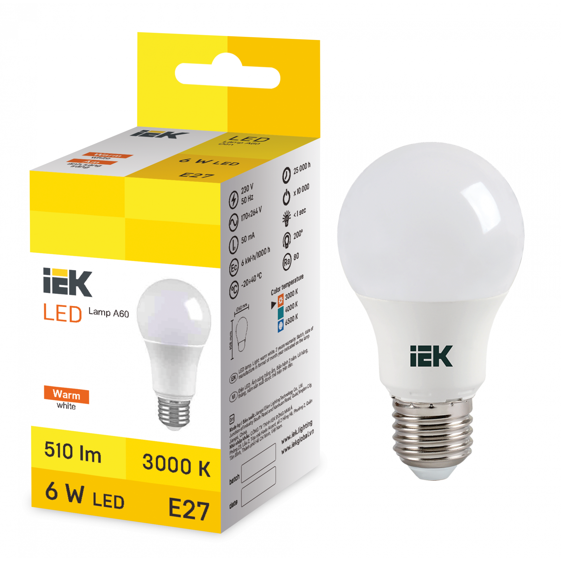 LED Bulb A60 6W 3000K E27 IEK