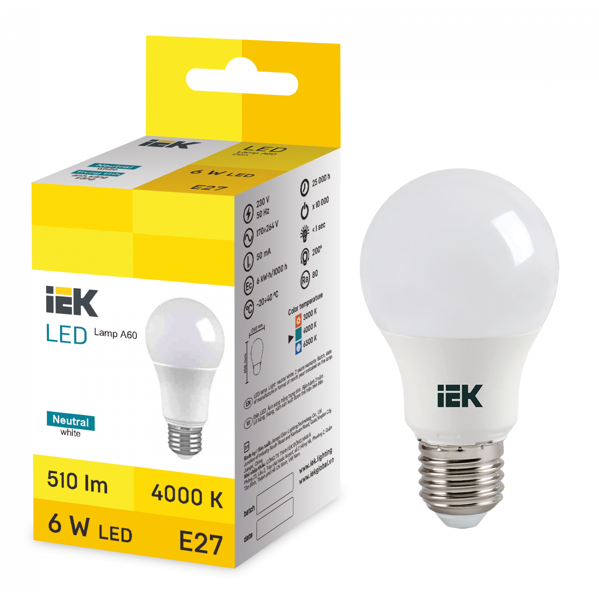 LED Bulb A60 6W 4000K E27 IEK