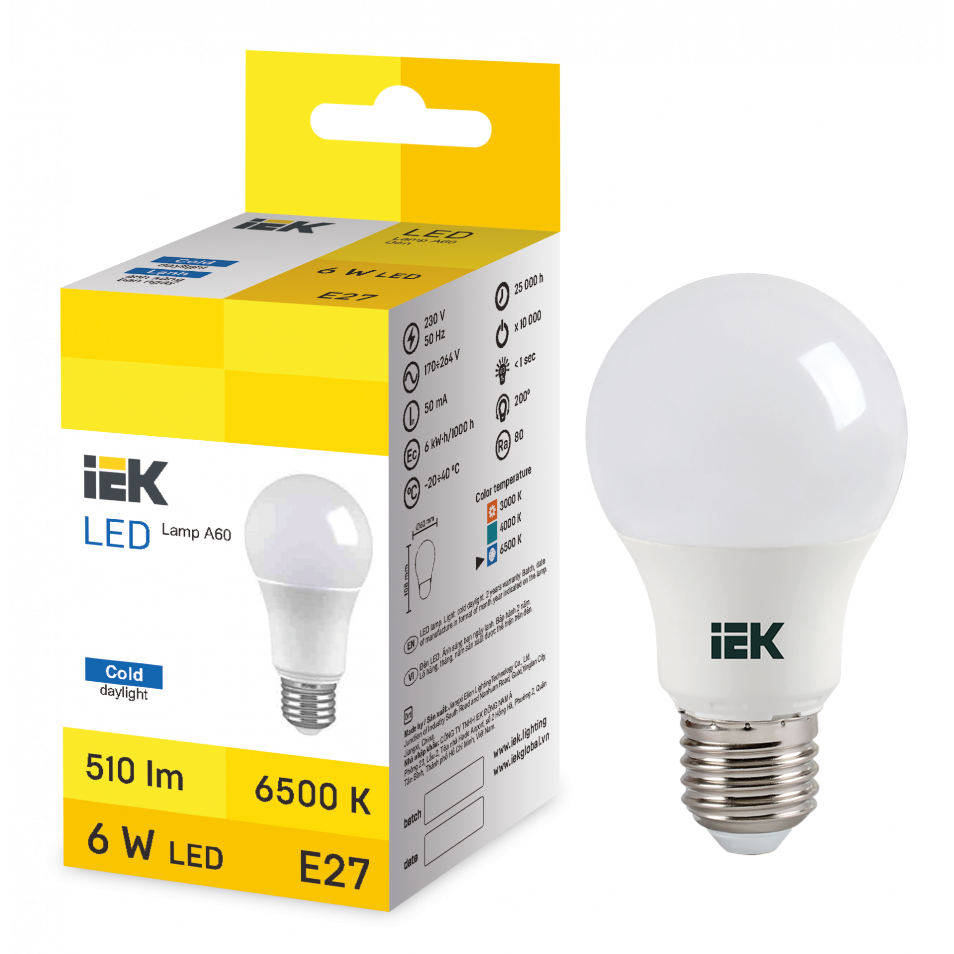 LED Bulb A60 6W 6500K E27 IEK