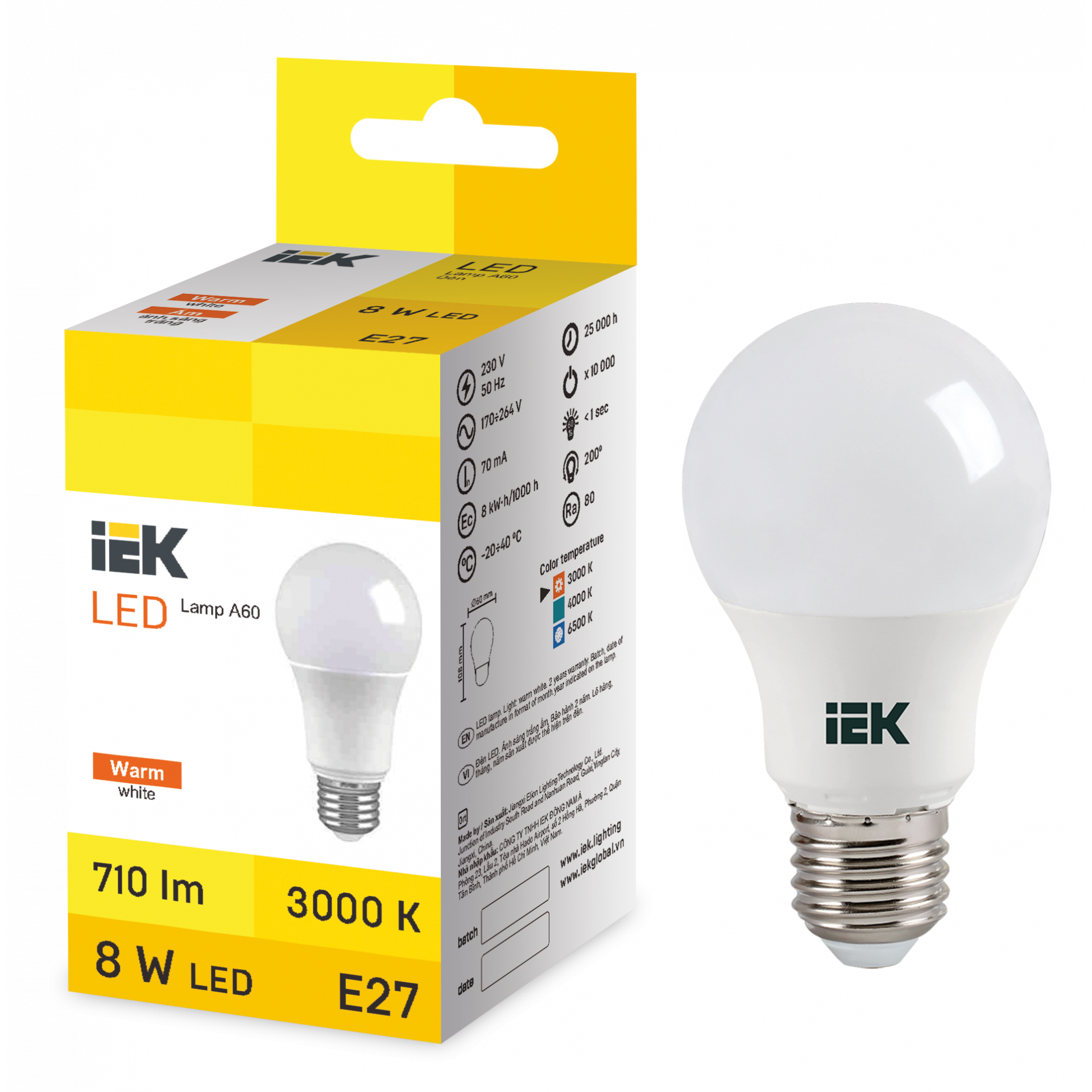 LED Bulb A60 8W 3000K E27 IEK
