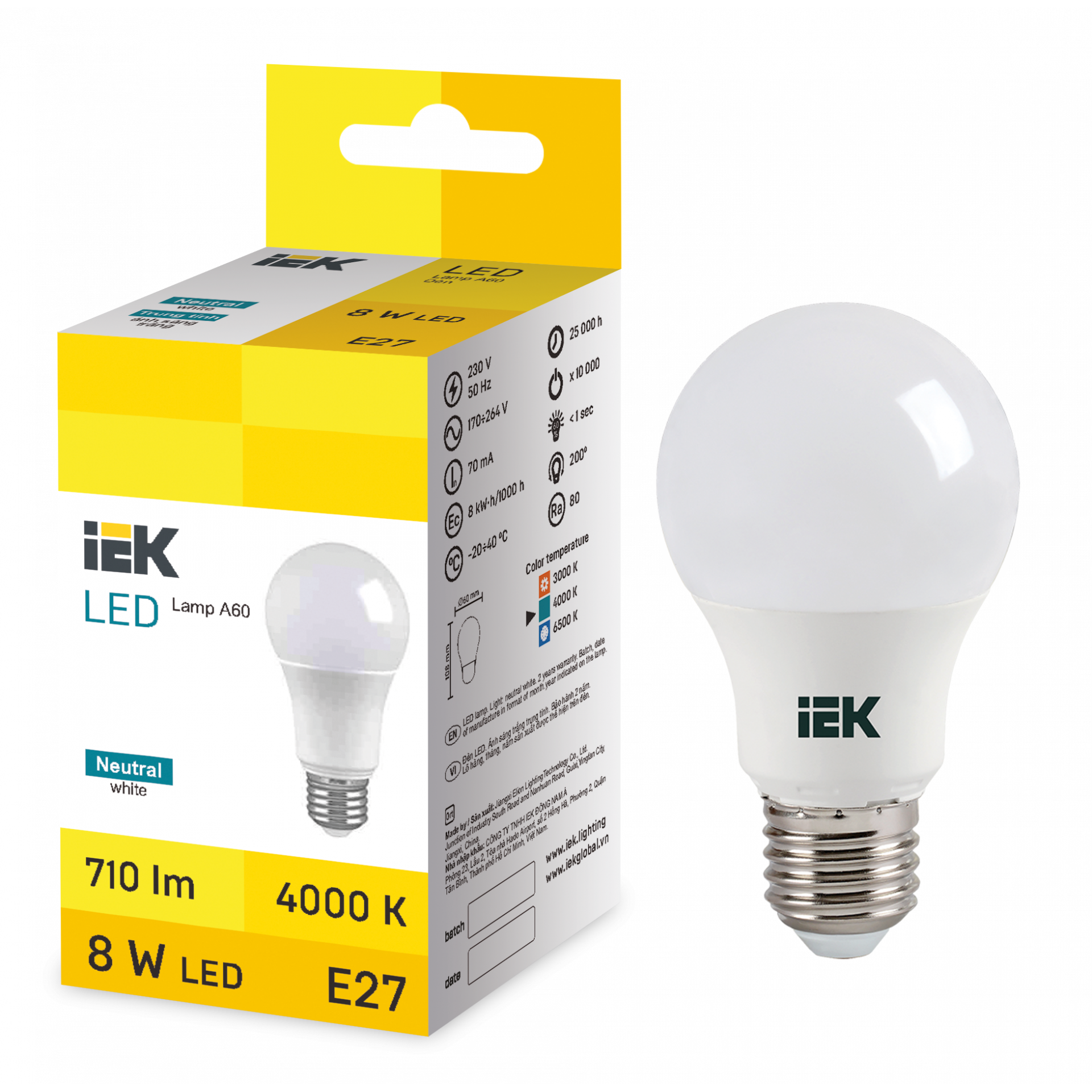 LED Bulb A60 8W 4000K E27 IEK