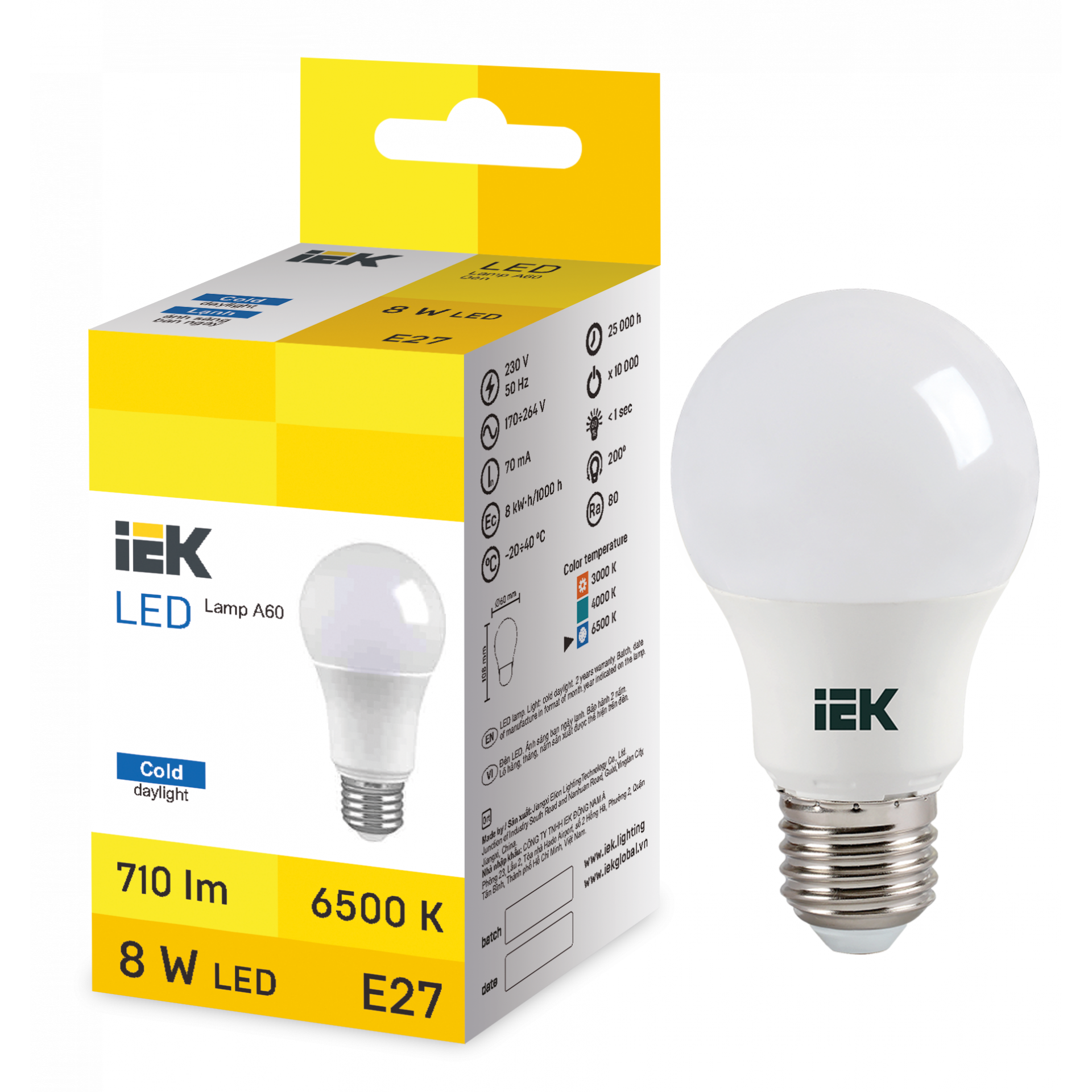 LED Bulb A60 8W 6500K E27 IEK