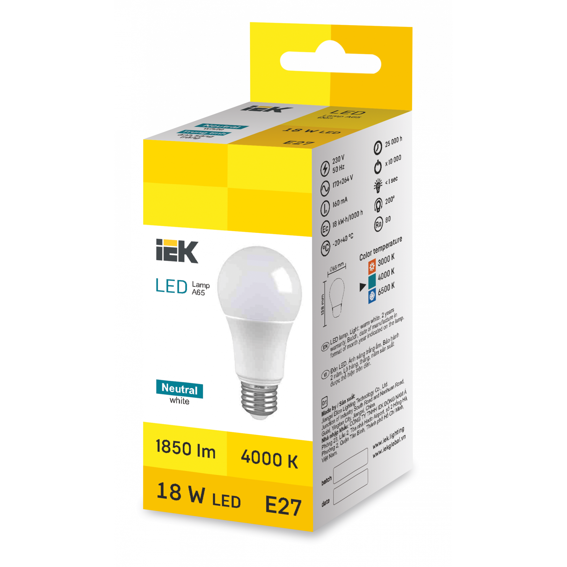 LED Bulb A65 18W 4000K E27 IEK