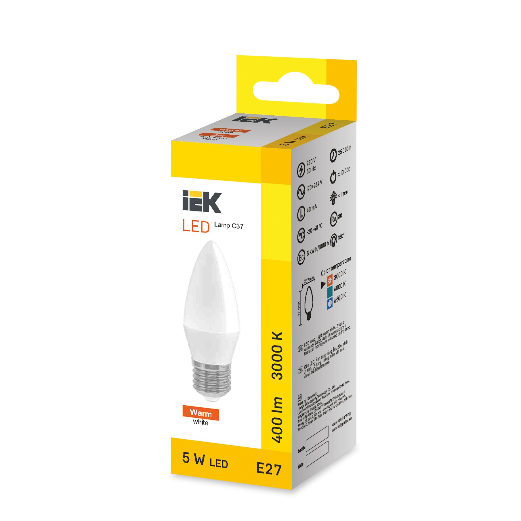 LED Candle C37 5W 3000K E27 IEK