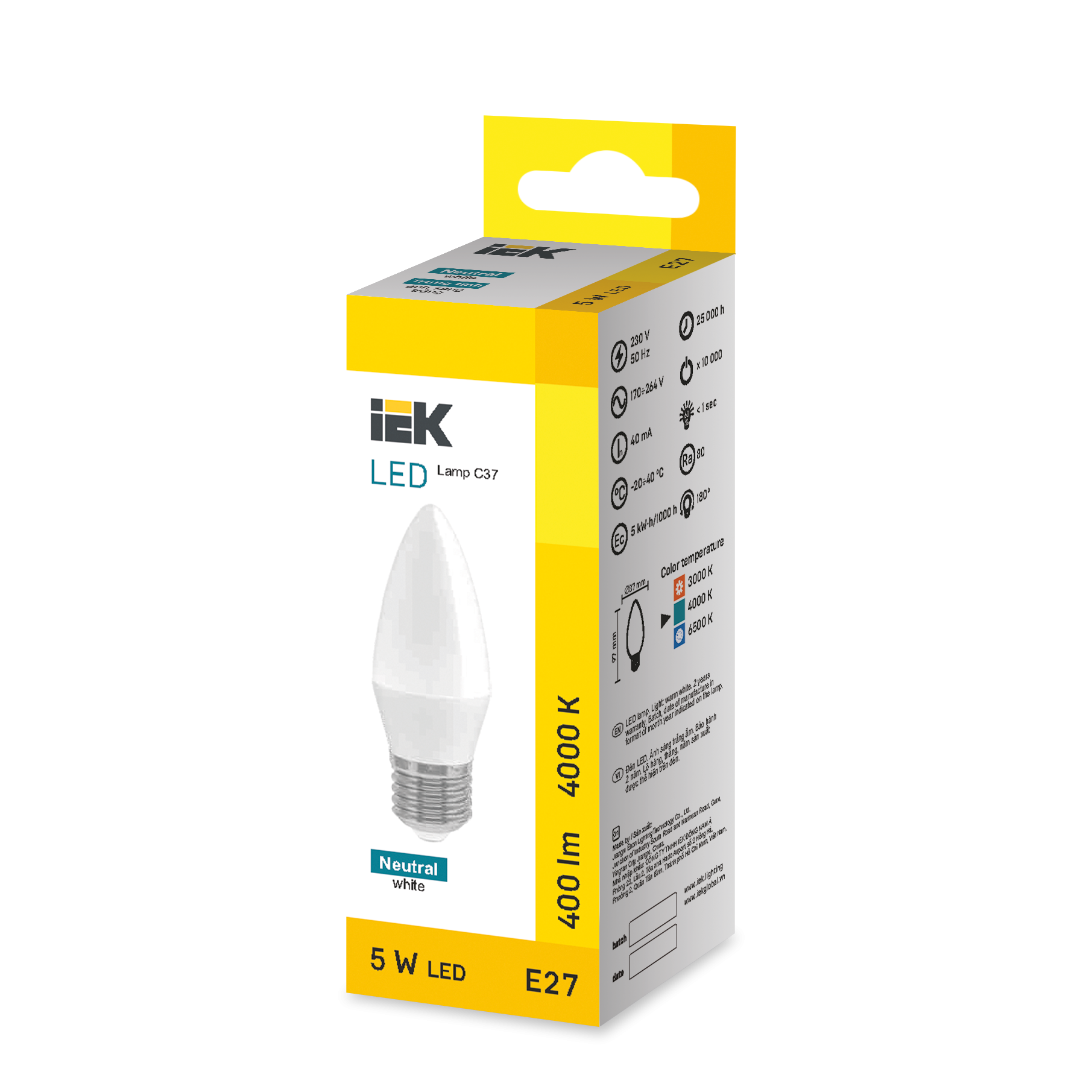 LED Candle C37 5W 4000K E27 IEK