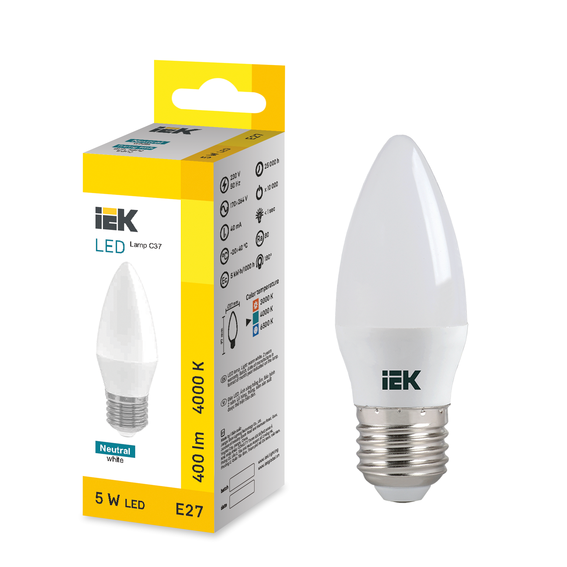 LED Candle C37 5W 4000K E27 IEK