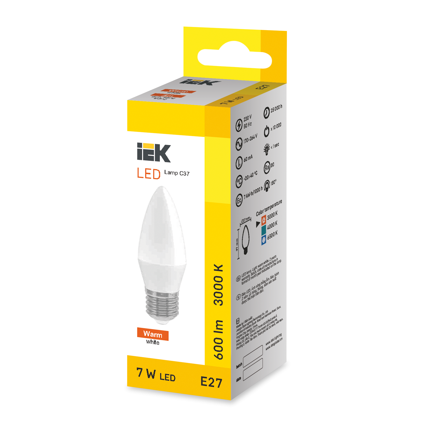 LED Candle C37 7W 3000K E27 IEK