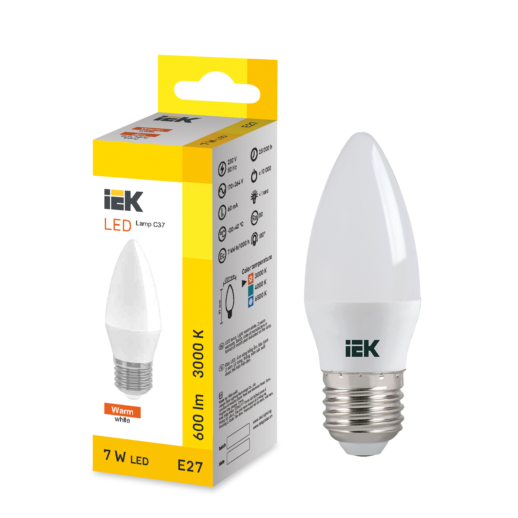 LED Candle C37 7W 3000K E27 IEK