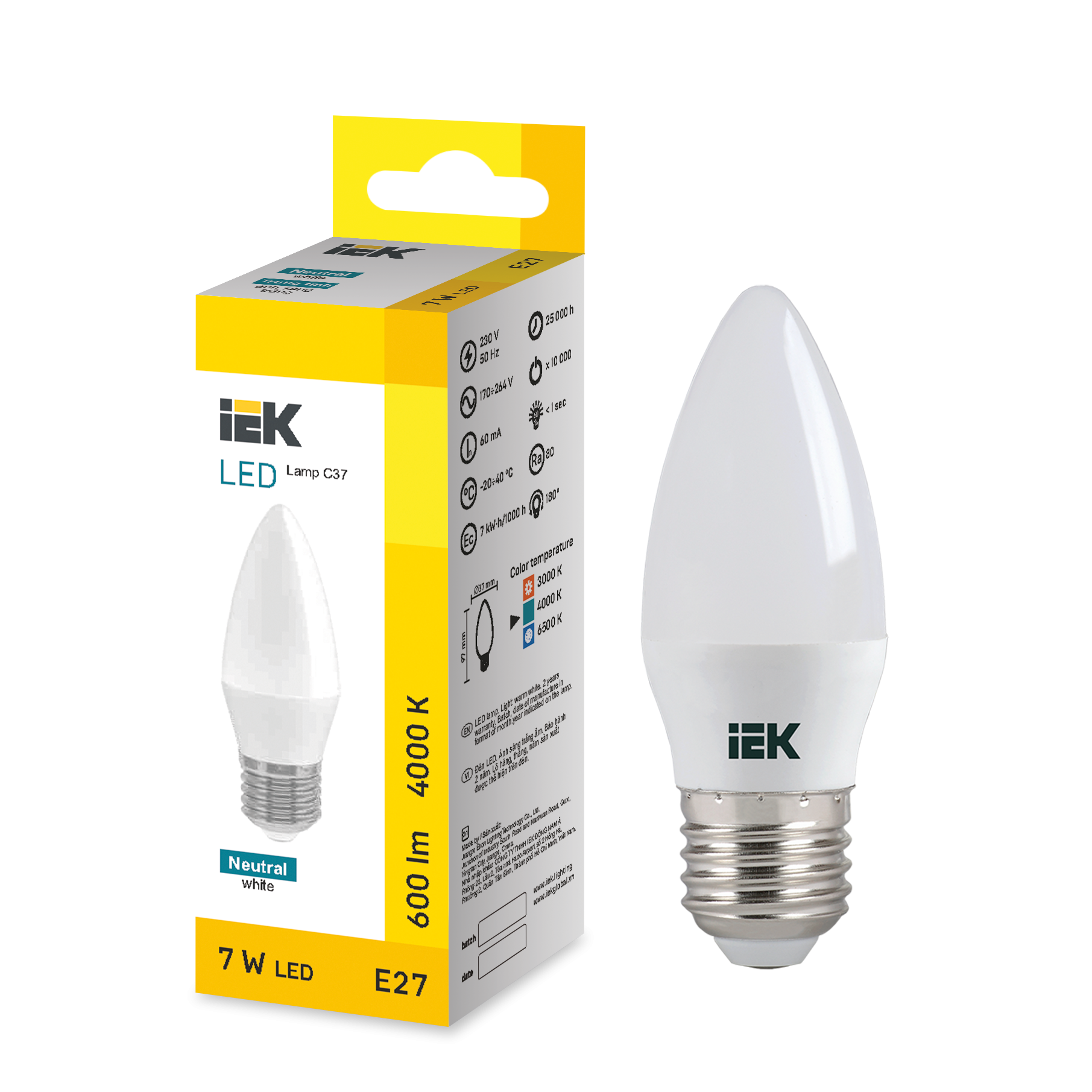 LED Candle C37 7W 4000K E27 IEK