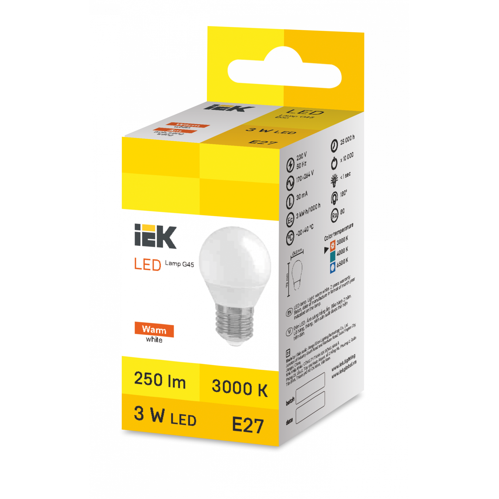 LED Globe G45 3W 3000K E27 IEK