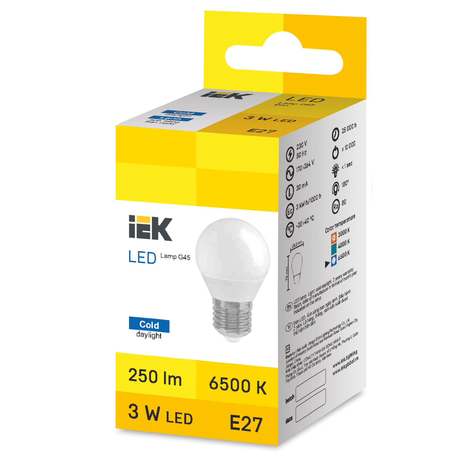 LED Globe G45 3W 6500K E27 IEK