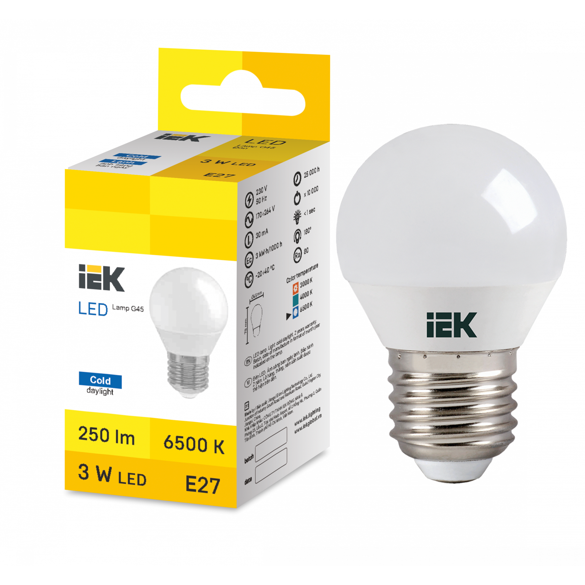 LED Globe G45 3W 6500K E27 IEK