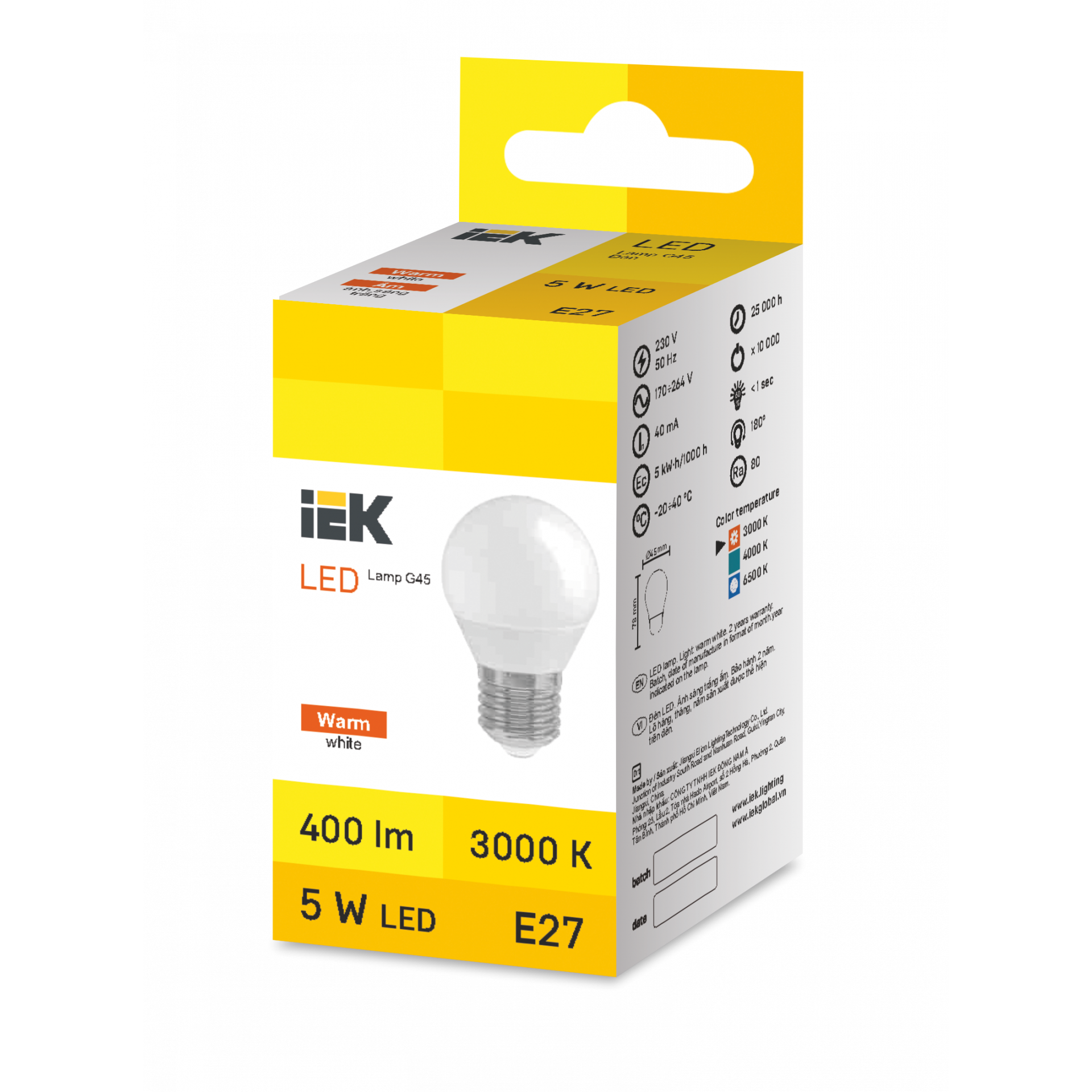LED Globe G45 5W 3000K E27 IEK