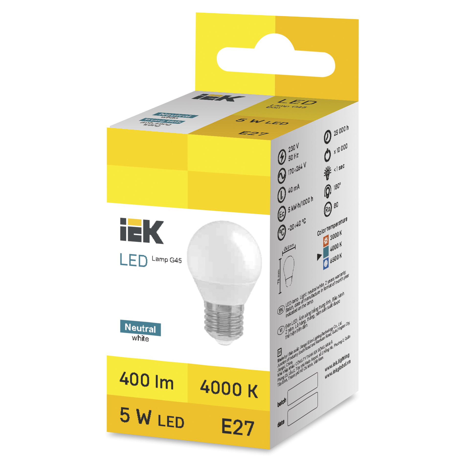 LED Globe G45 5W 4000K E27 IEK