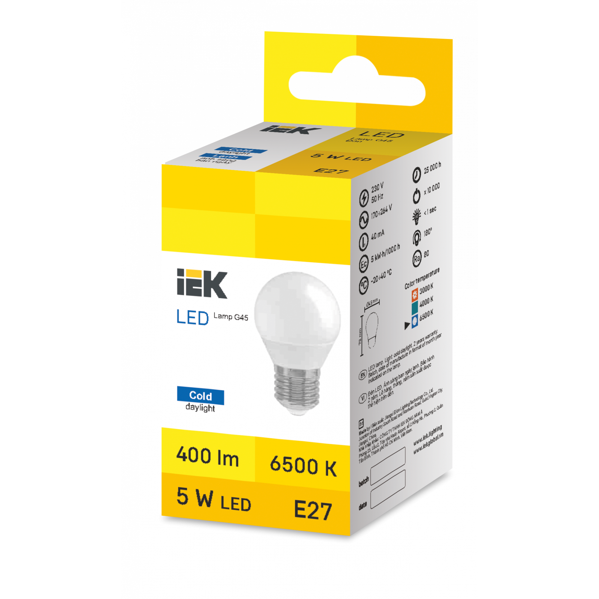 LED Globe G45 5W 6500K E27 IEK