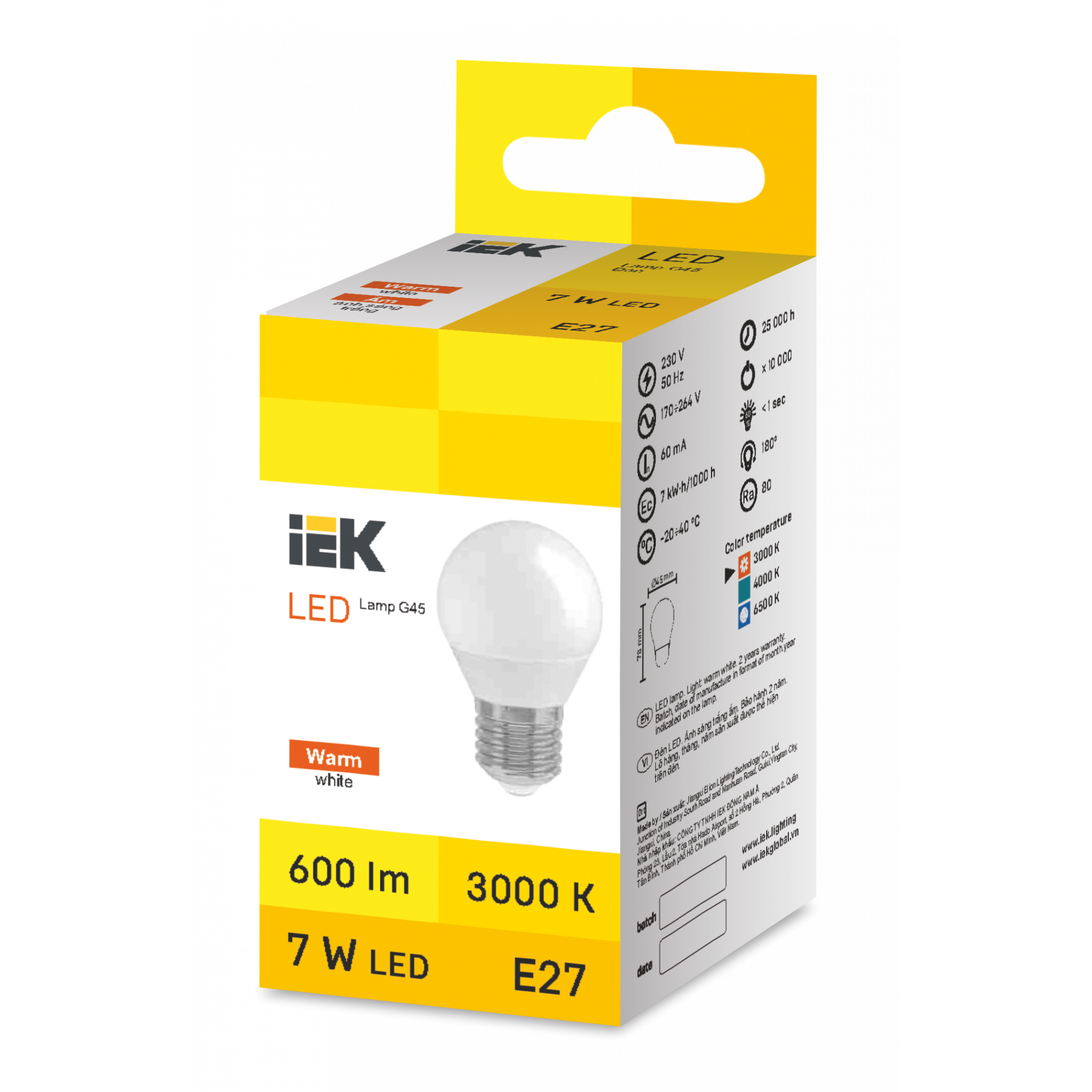 LED Globe G45 7W 3000K E27 IEK