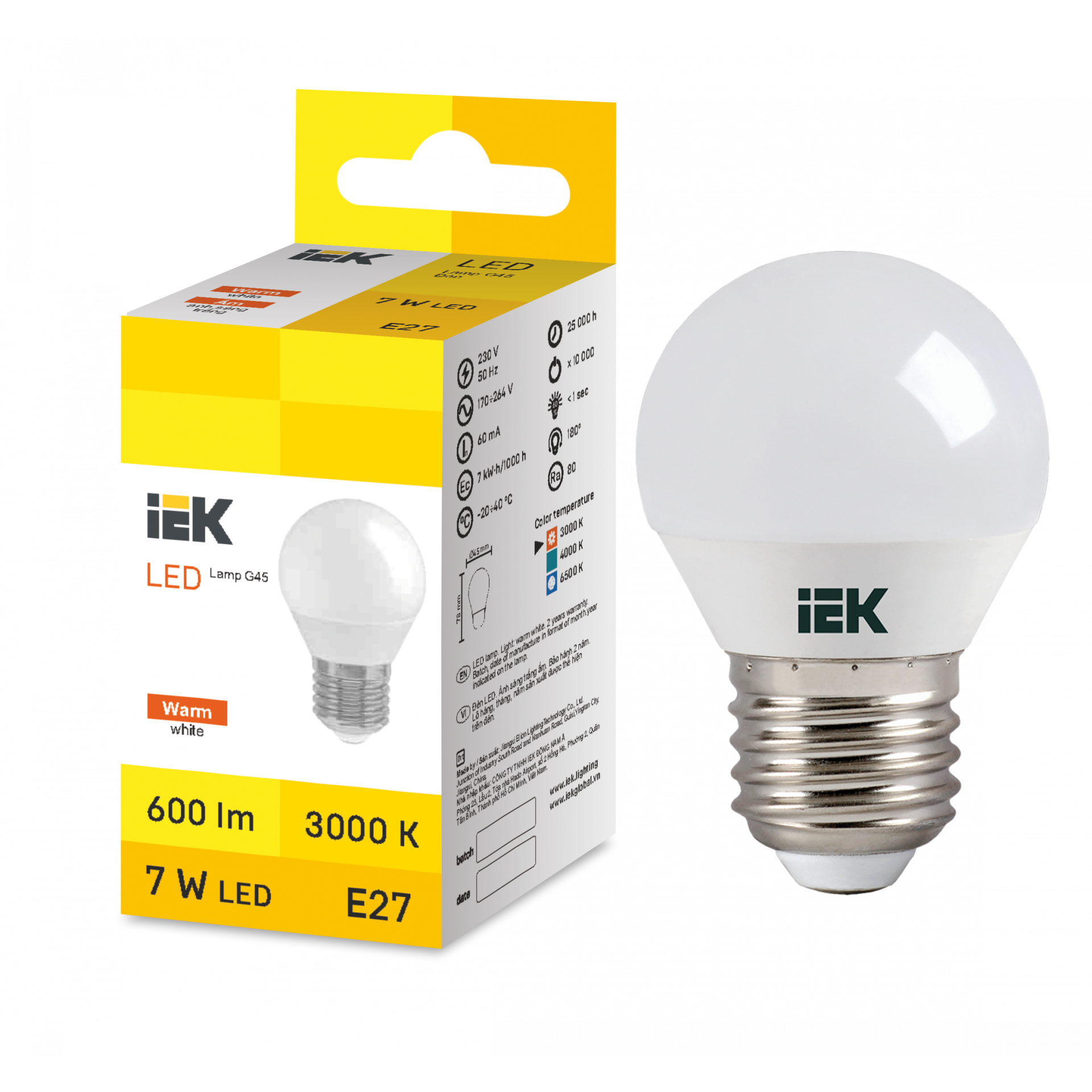 LED Globe G45 7W 3000K E27 IEK