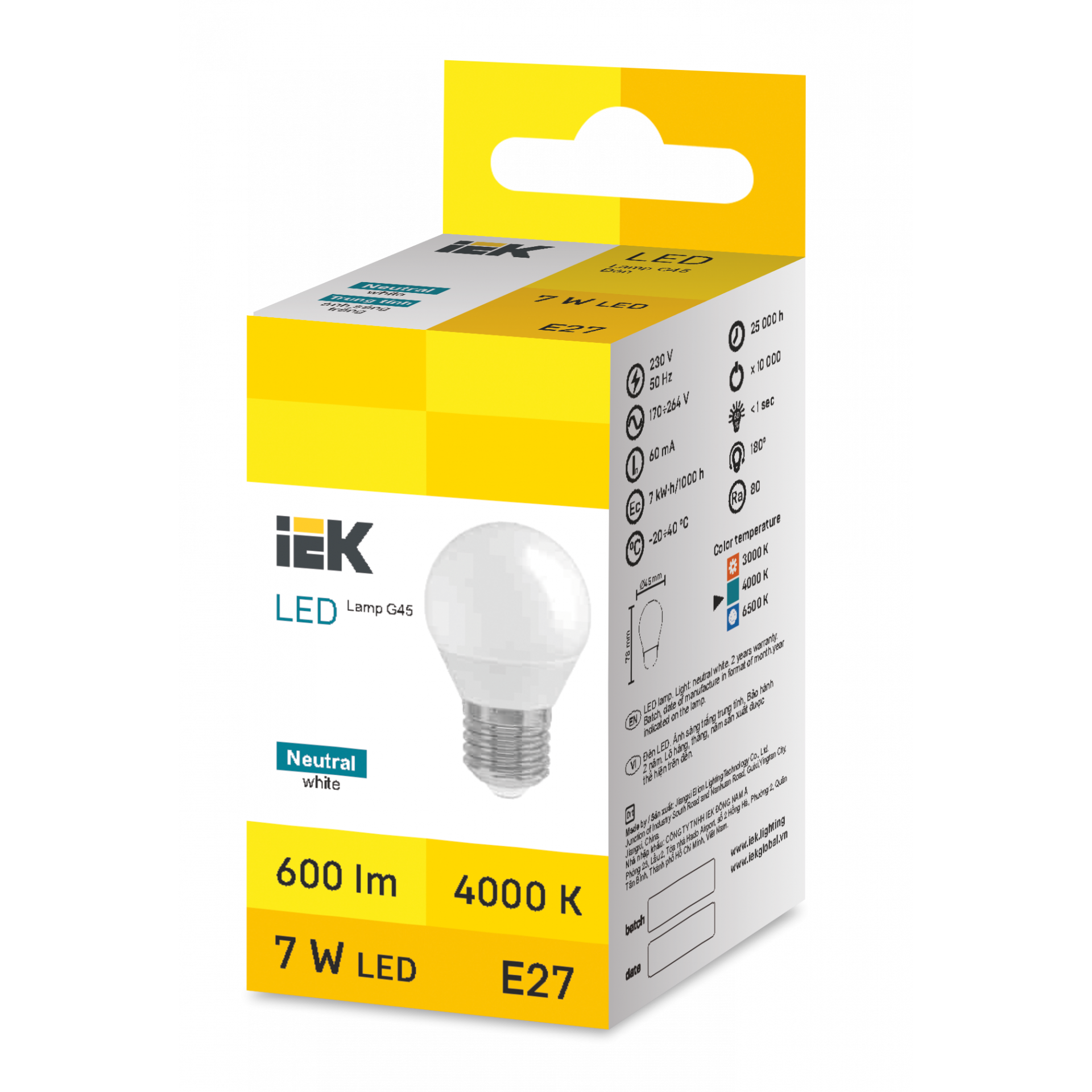 LED Globe G45 7W 4000K E27 IEK
