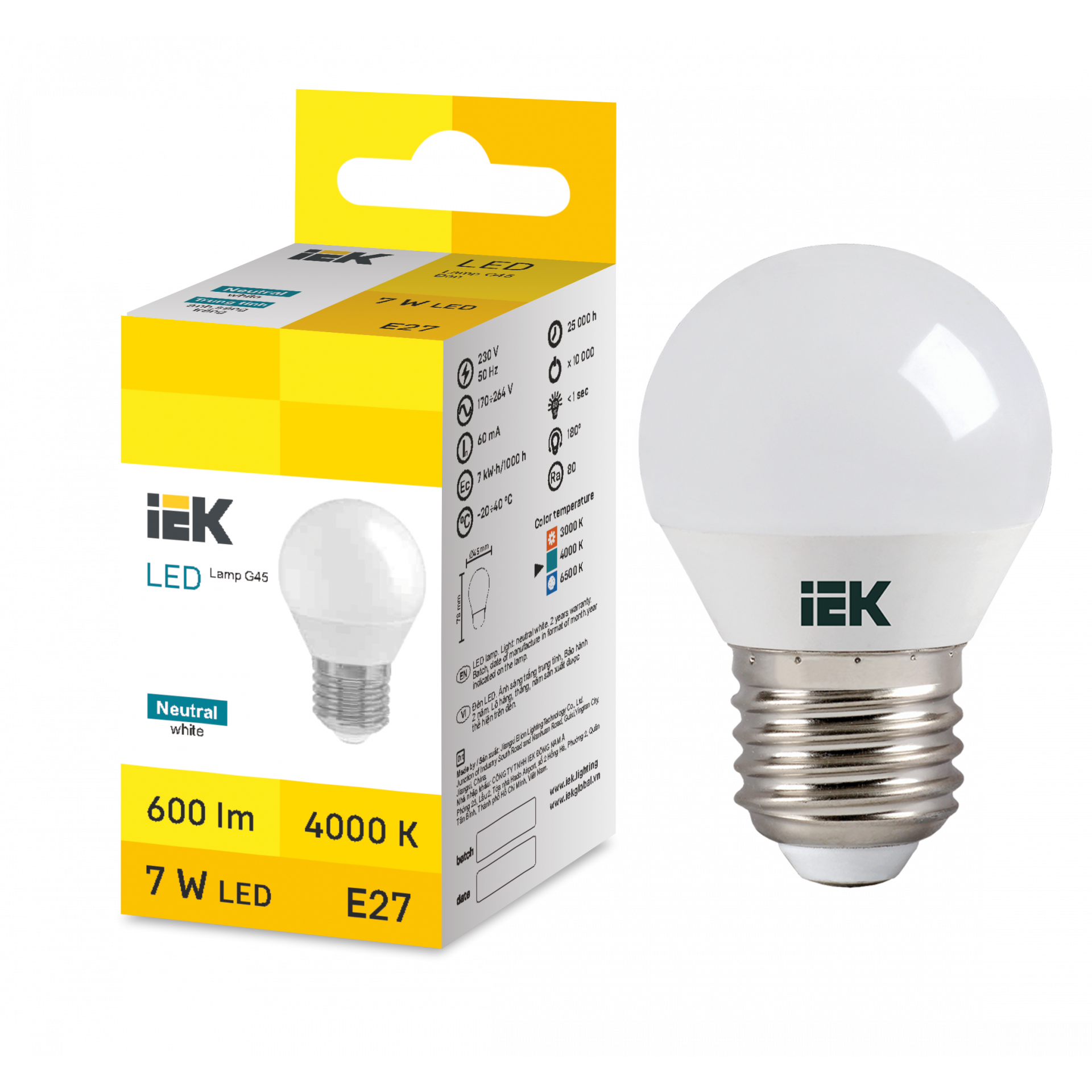 LED Globe G45 7W 4000K E27 IEK