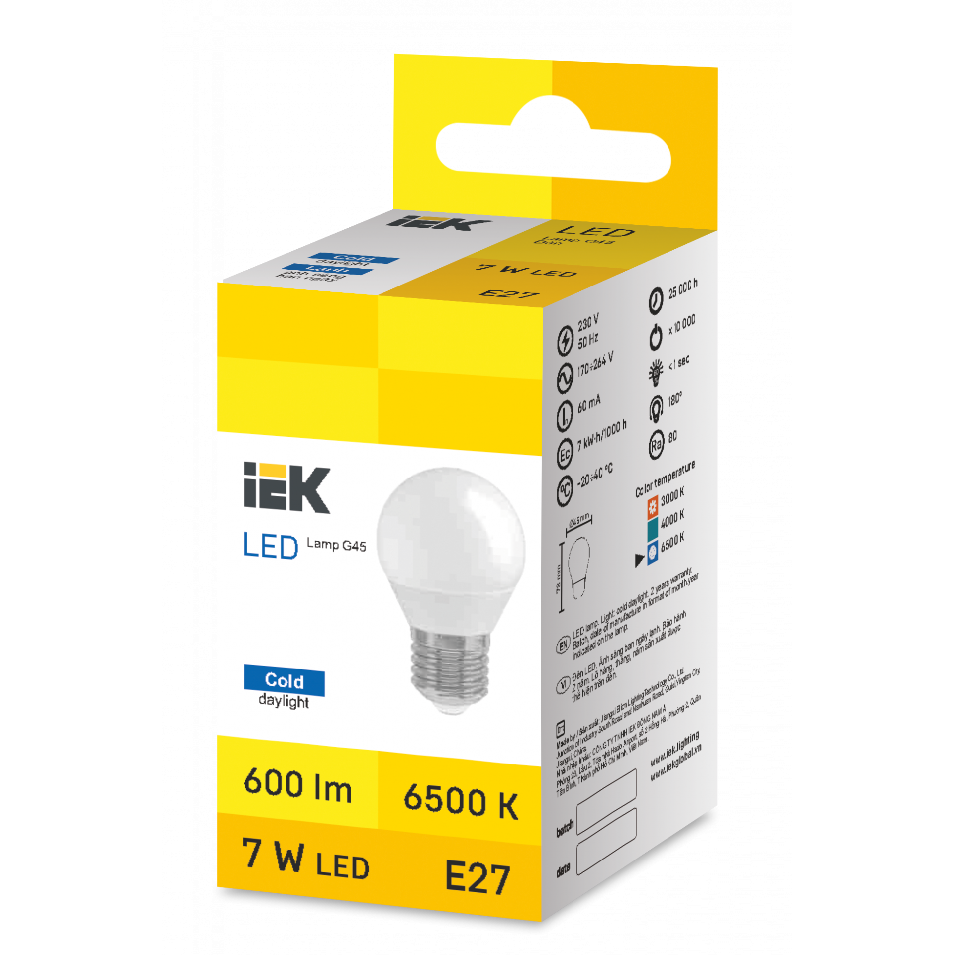 LED Globe G45 7W 6500K E27 IEK