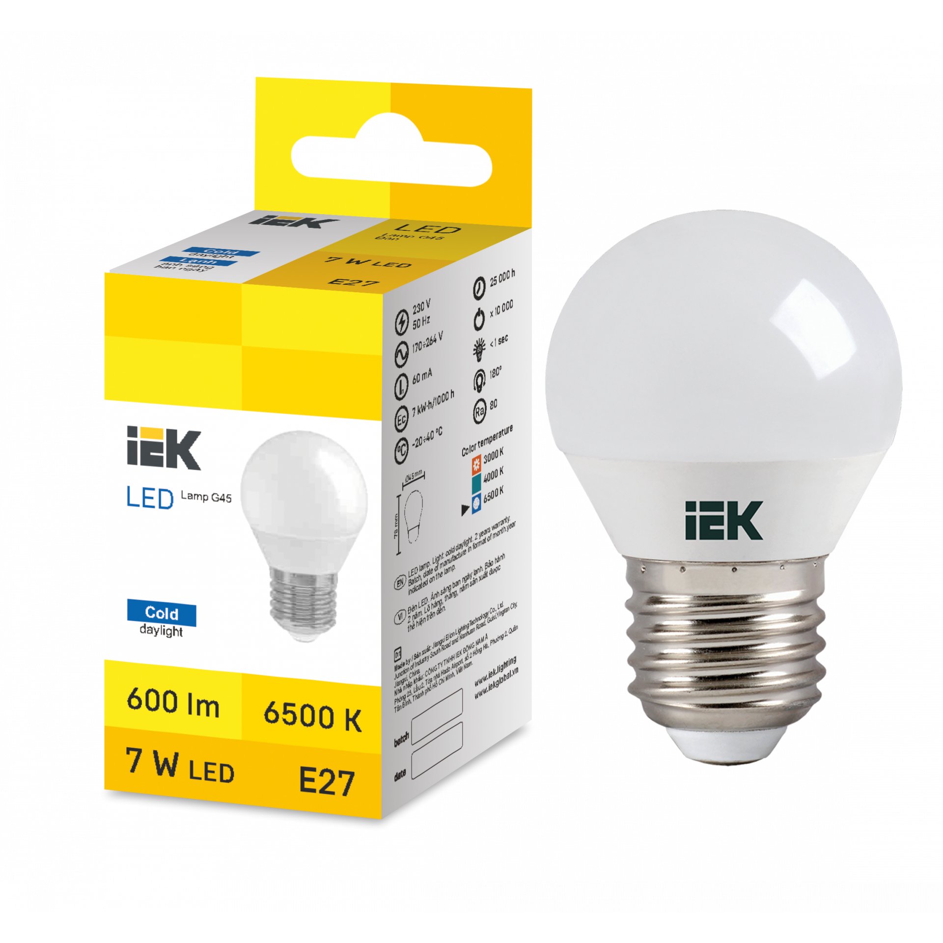 LED Globe G45 7W 6500K E27 IEK