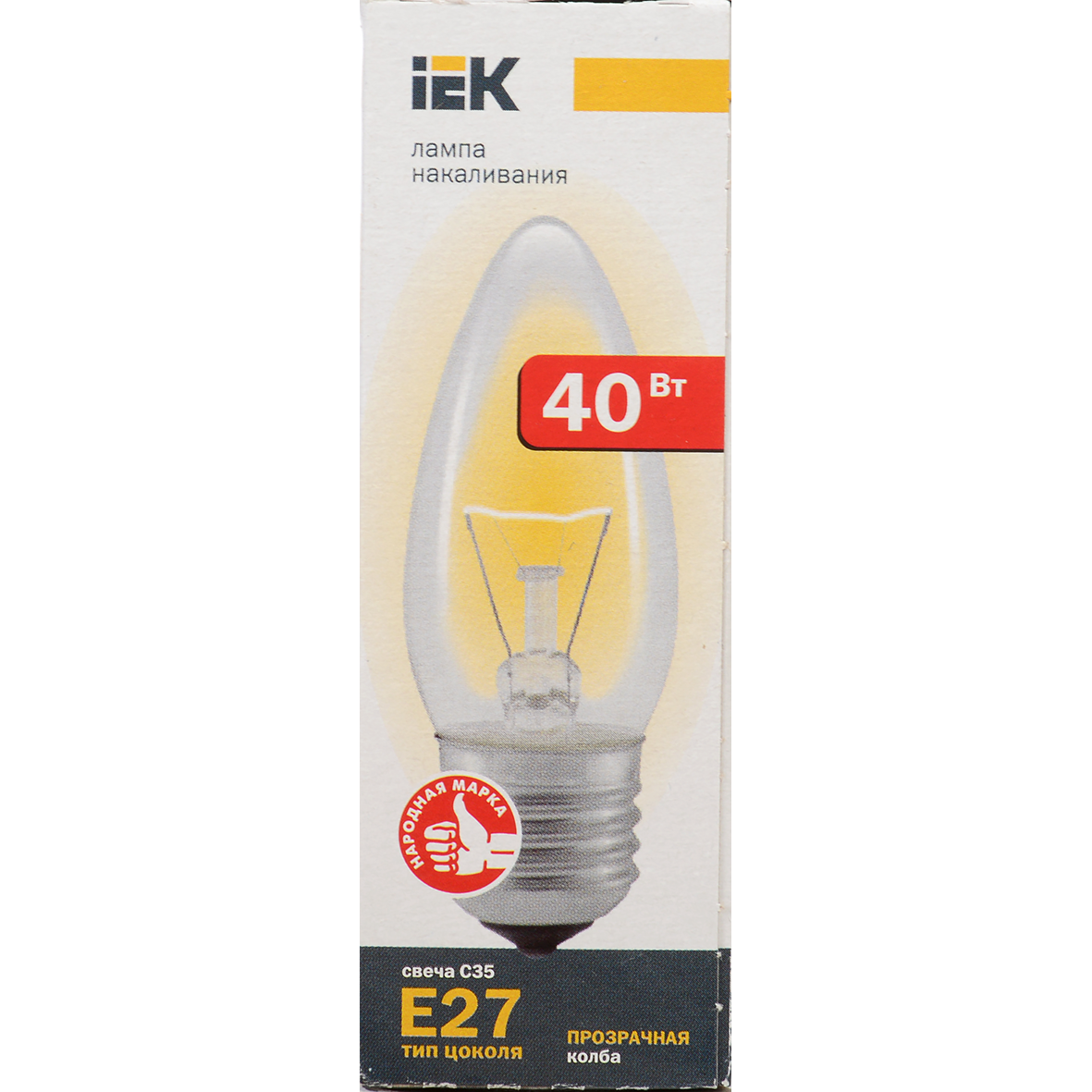 Лампа накаливания C35 свеча прозрачная 40Вт E27 IEK