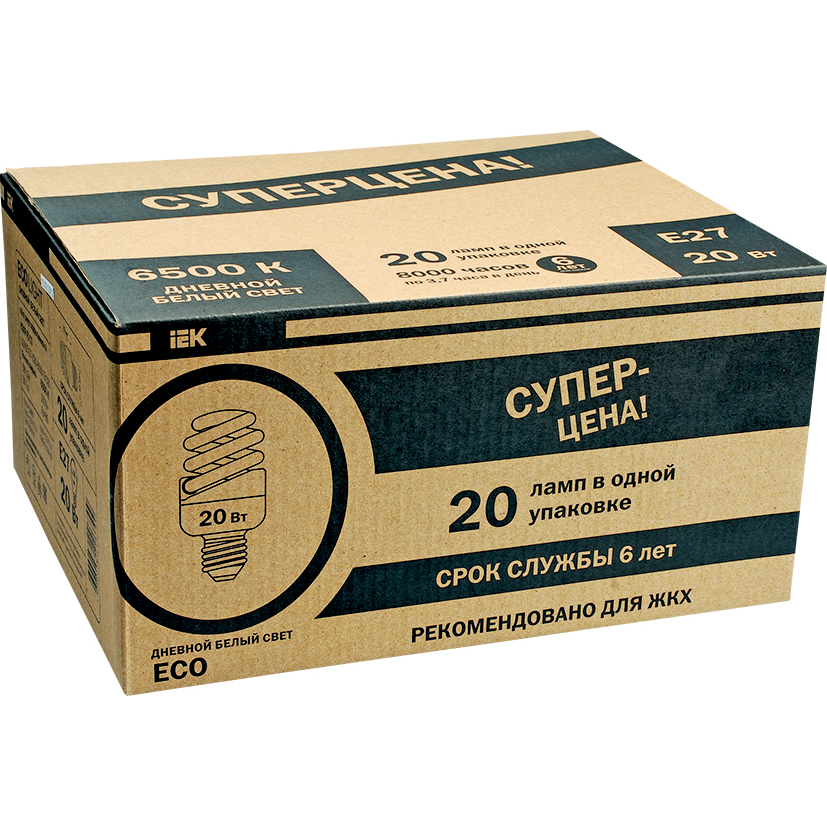 Лампа энергосберегающая КЭЛP-FS спираль Е27 15Вт 2700К (ЖКХПАК 20шт) IEK-eco