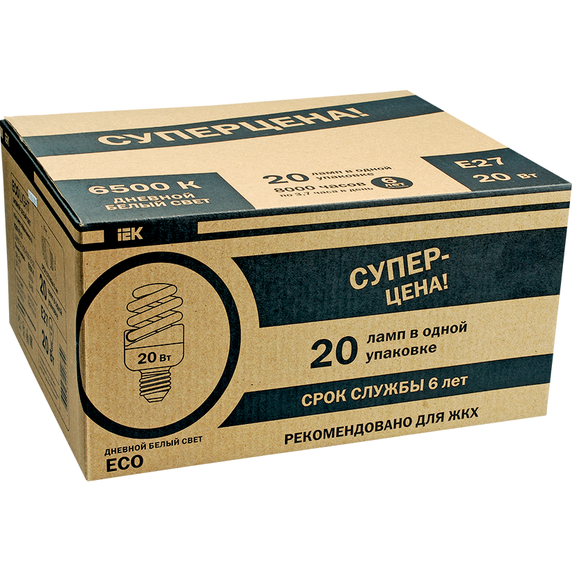 Лампа энергосберегающая КЭЛP-FS спираль Е27 20Вт 4000К (ЖКХПАК 20шт) IEK-eco