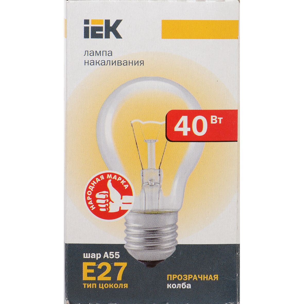 Лампа накаливания A55 шар прозрачная 40Вт E27 IEK