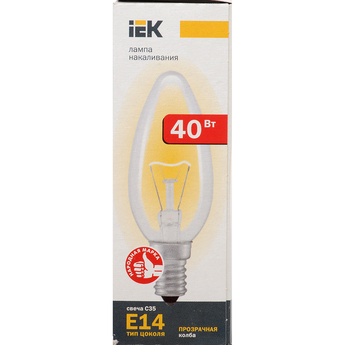 Лампа накаливания C35 свеча прозрачная 40Вт E14 IEK