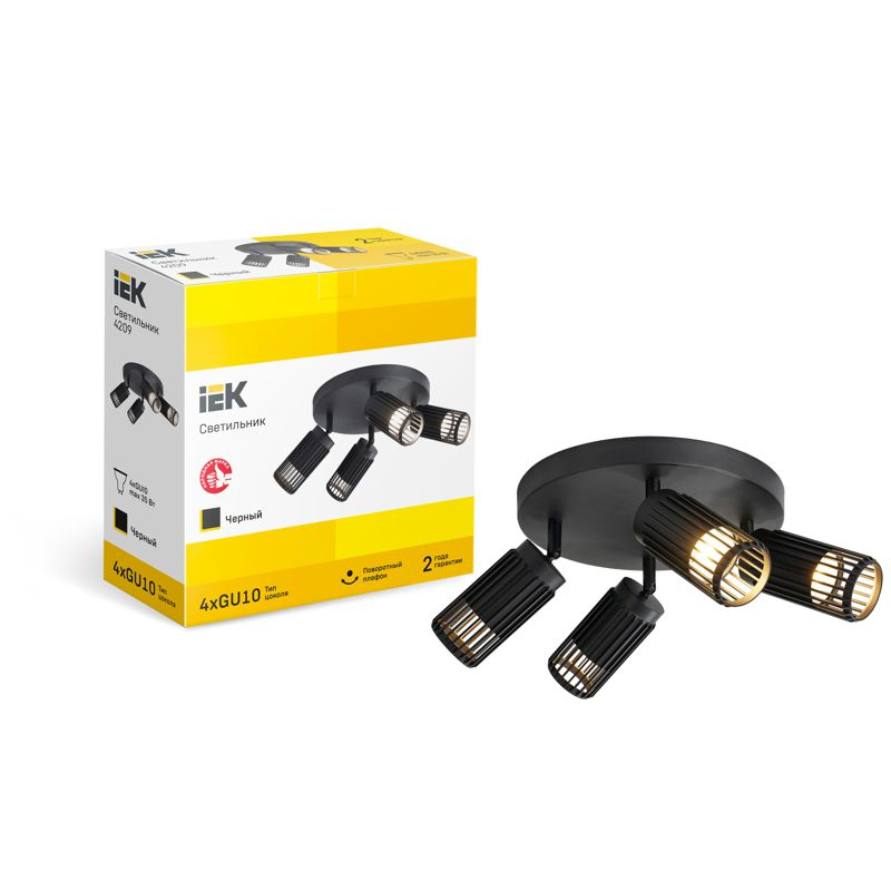 Светильник 4209 накладной потолочный под лампу 4хGU10 черный IEK