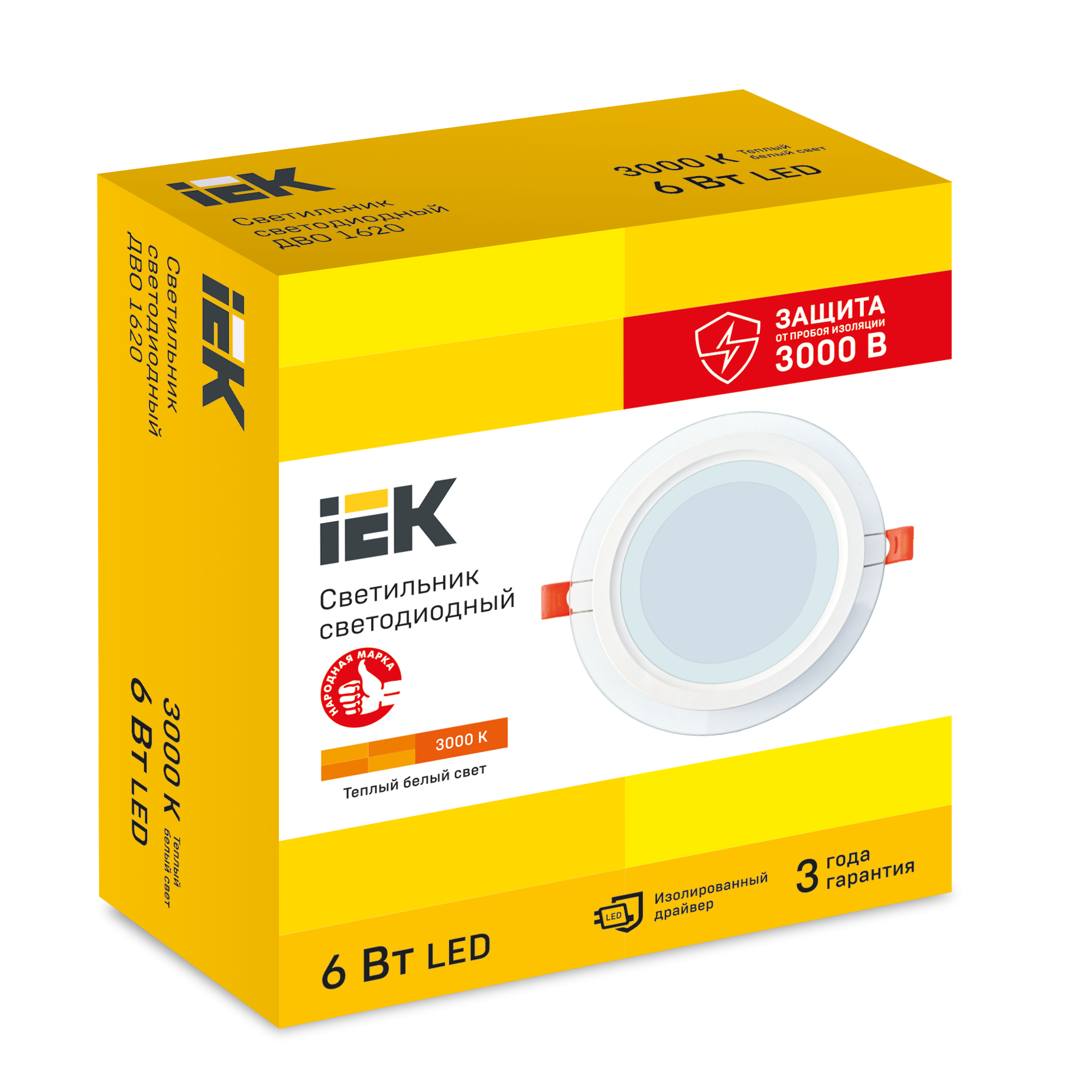 Светильник светодиодный ДВО 1620 со стеклом круг 6Вт 3000К IP20 IEK