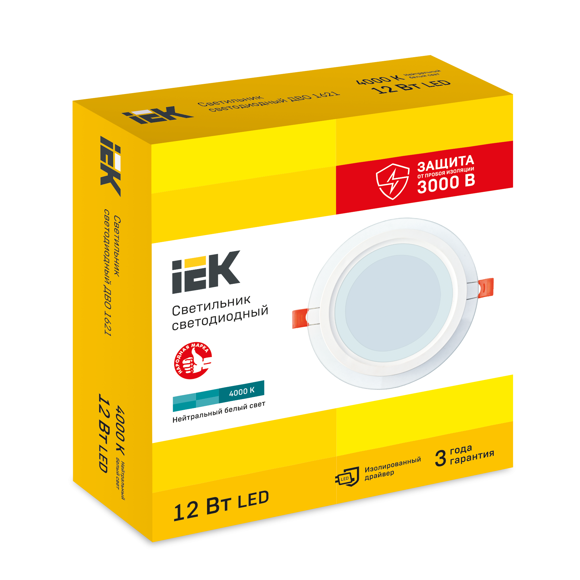 Светильник светодиодный ДВО 1621 со стеклом круг 12Вт 4000К IP20 IEK