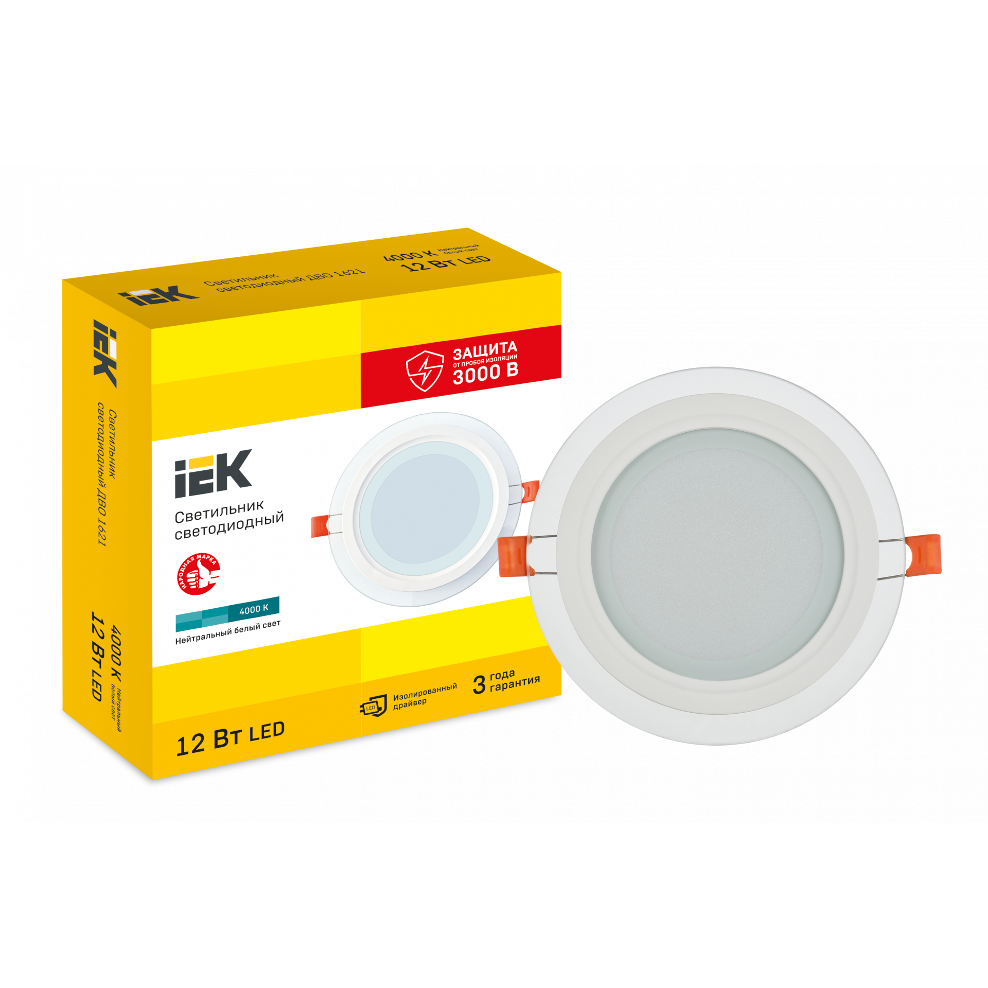 Светильник светодиодный ДВО 1621 со стеклом круг 12Вт 4000К IP20 IEK