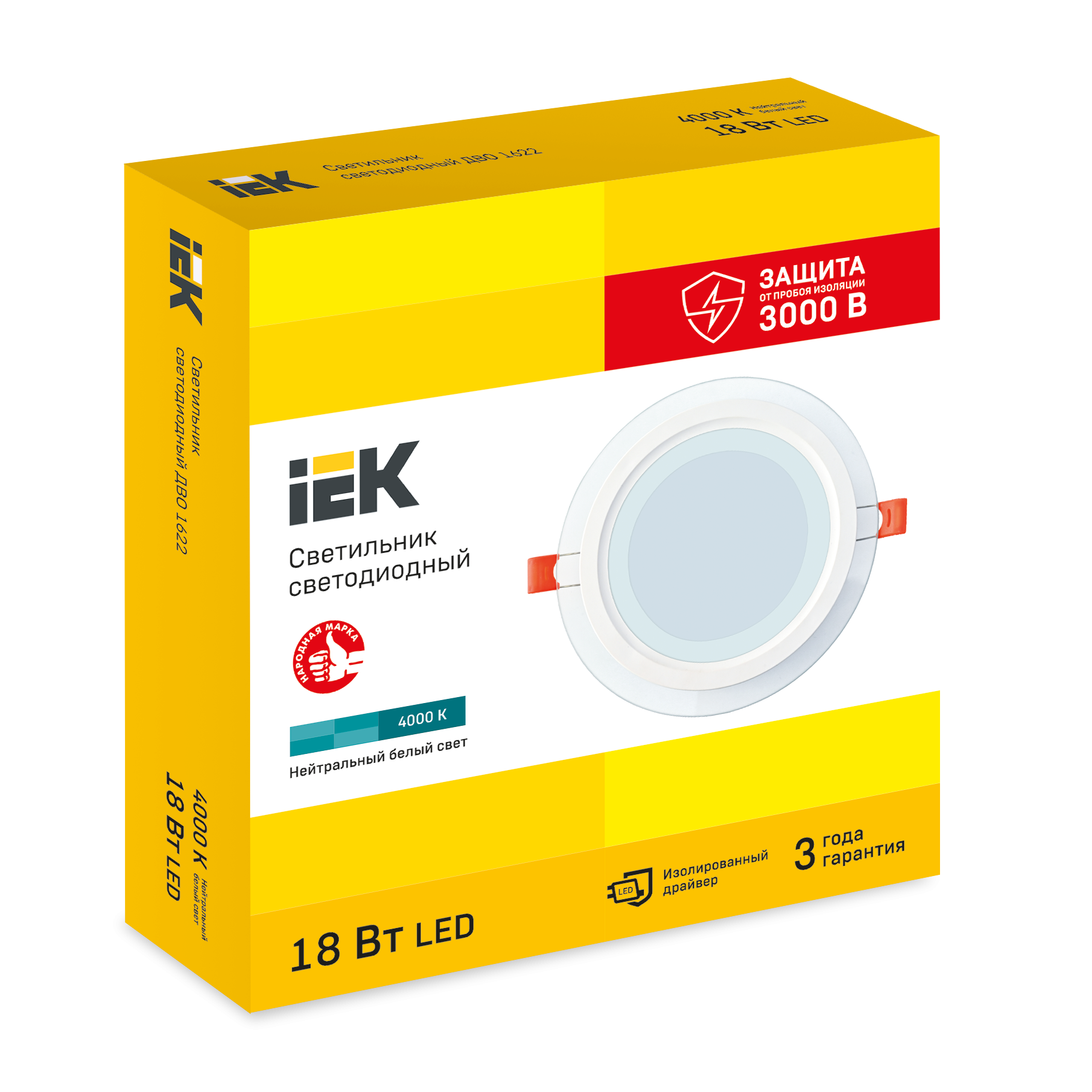 Светильник светодиодный ДВО 1622 со стеклом круг 18Вт 4000К IP20 IEK