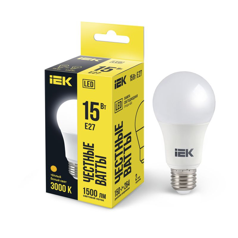 Лампа светодиодная A60 груша 15Вт 230В 3000К E27 IEK