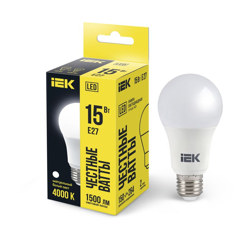 Лампа светодиодная A60 груша 15Вт 230В 4000К E27 IEK