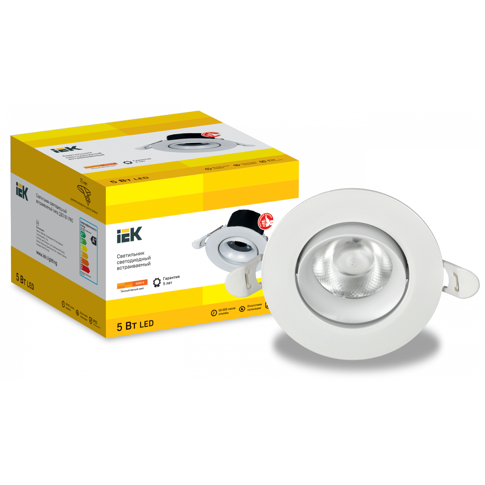 LIGHTING PRO Светильник светодиодный поворотный ДВО 1811 5Вт 3000К IP20 круг белый IEK