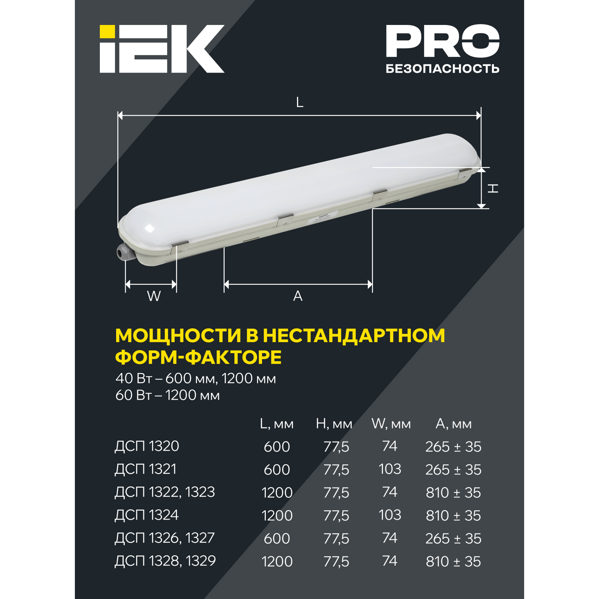 Светильник ДСП 1321 40Вт 5000К IP65 600мм пластик серый IEK