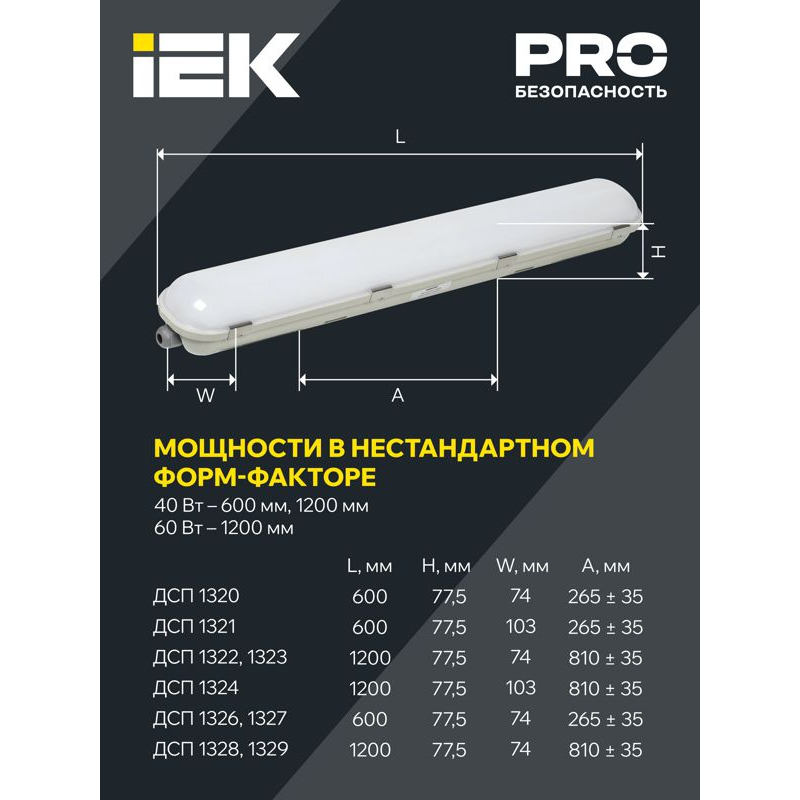 Светильник ДСП 1323 60Вт 5000К IP65 1200мм пластик серый IEK