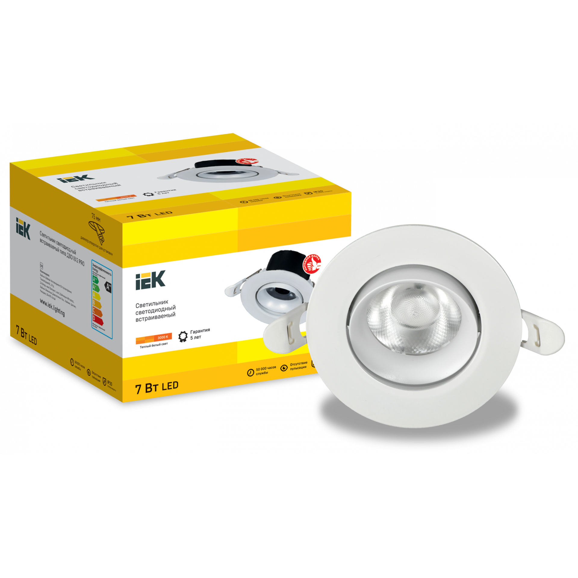 LIGHTING PRO Светильник светодиодный поворотный ДВО 1812 7Вт 3000К IP20 круг белый IEK
