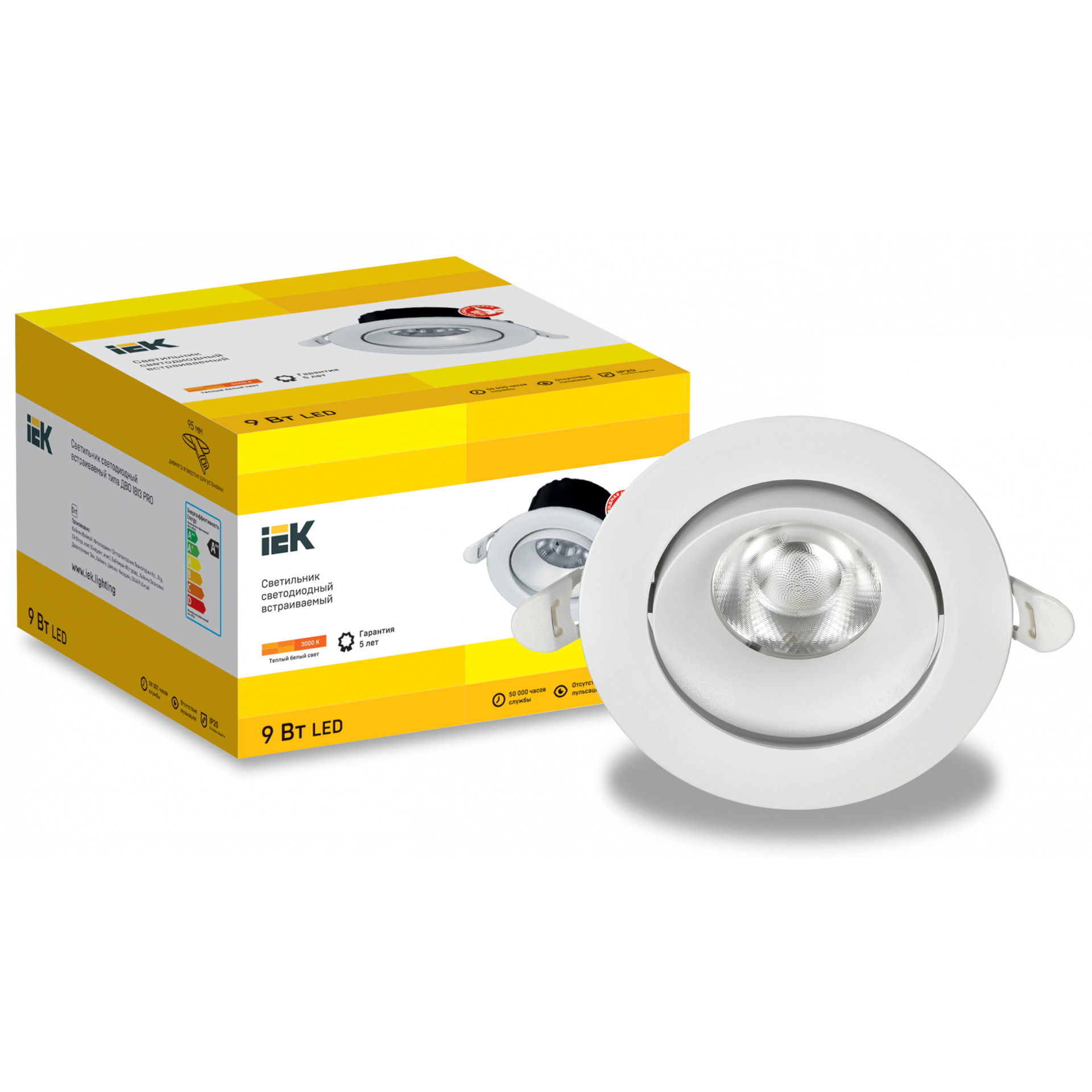 LIGHTING PRO Светильник светодиодный поворотный ДВО 1813 9Вт 3000К IP20 круг белый IEK